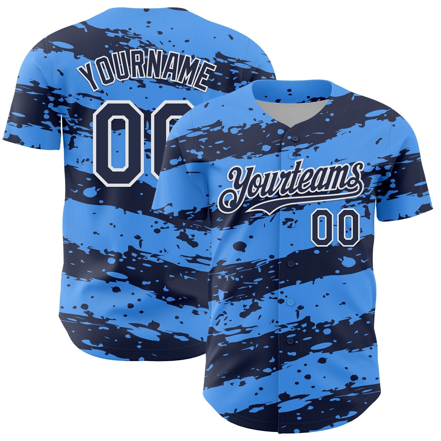 Custom Electric Blue Navy-White Paint Splash Stripe Authentic Baseball Jersey baseball jersey product view 1