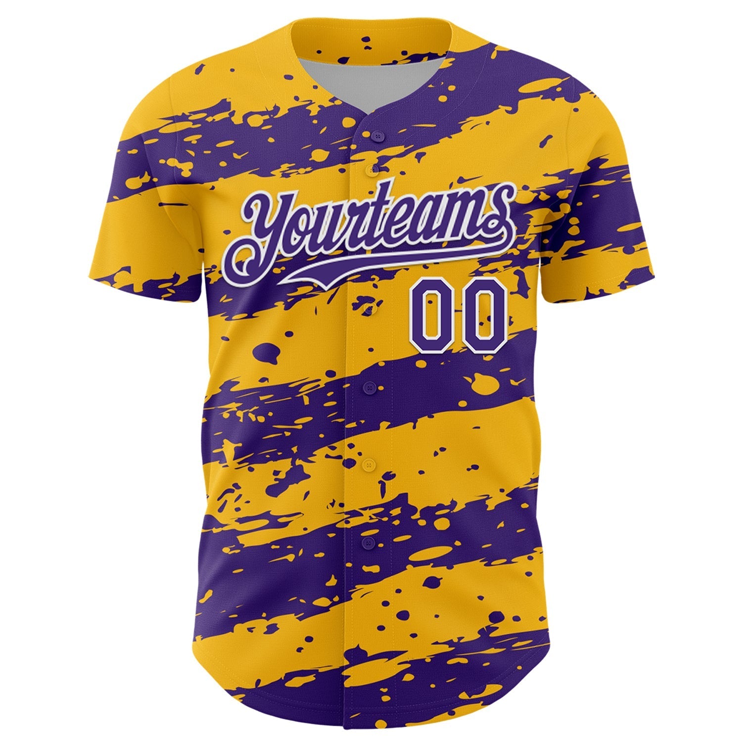 Custom Gold Purple-White Paint Splash Stripe Authentic Baseball Jersey baseball jersey product view 2