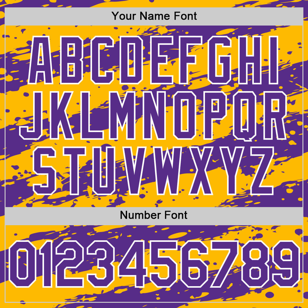 Custom Gold Purple-White Paint Splash Stripe Authentic Baseball Jersey baseball jersey product view 5