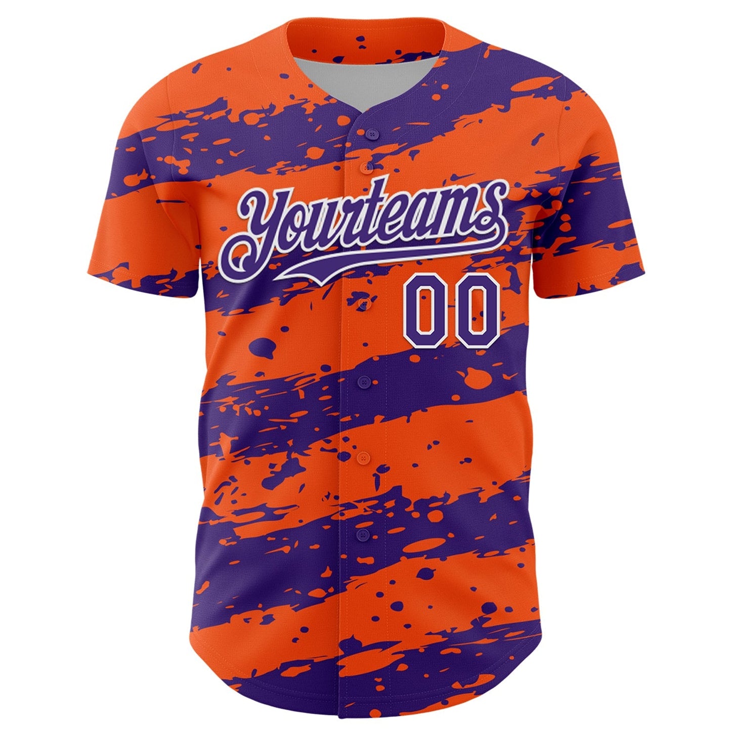 Custom Orange Purple-White Paint Splash Stripe Authentic Baseball Jersey baseball jersey product view 2