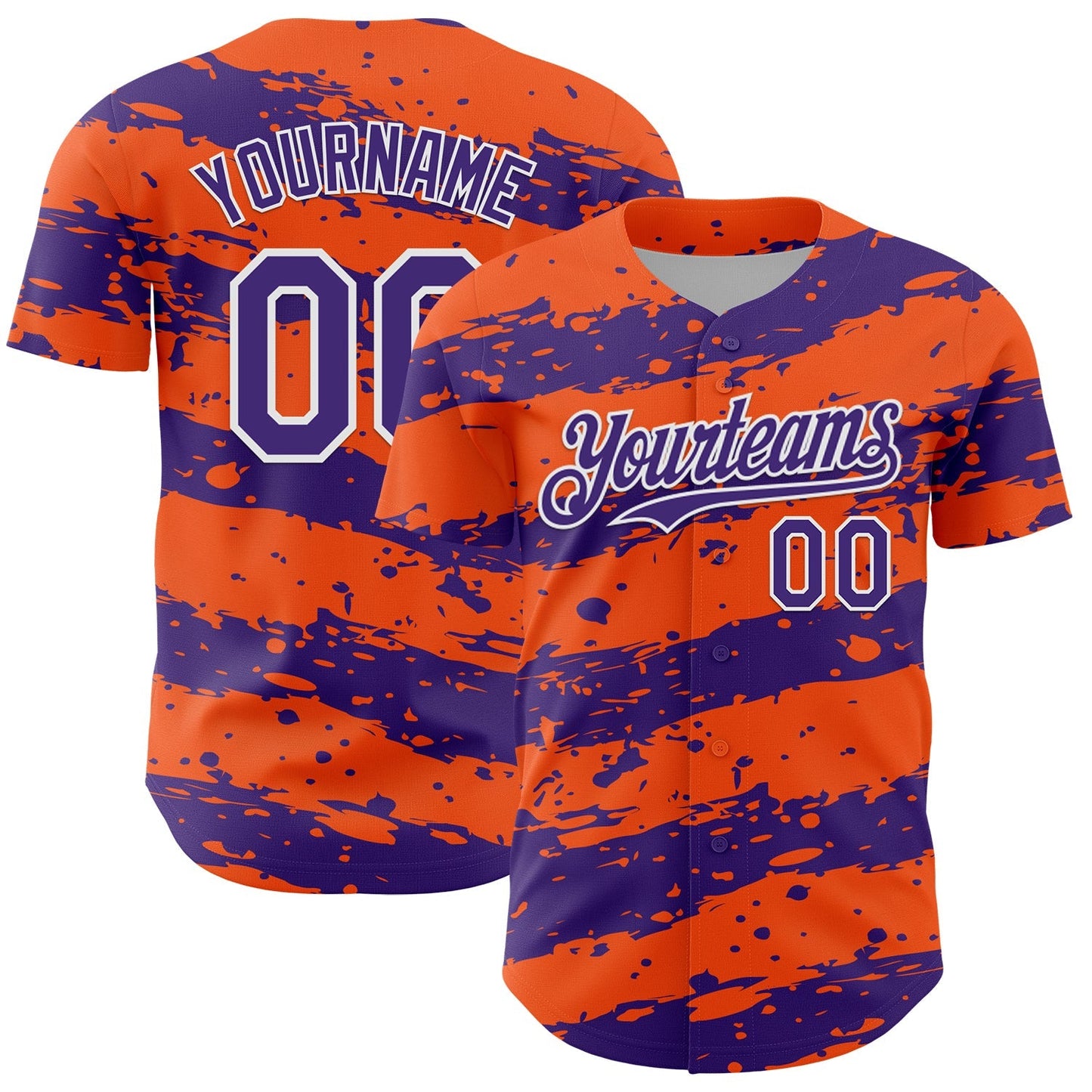 Custom Orange Purple-White Paint Splash Stripe Authentic Baseball Jersey baseball jersey product view 1