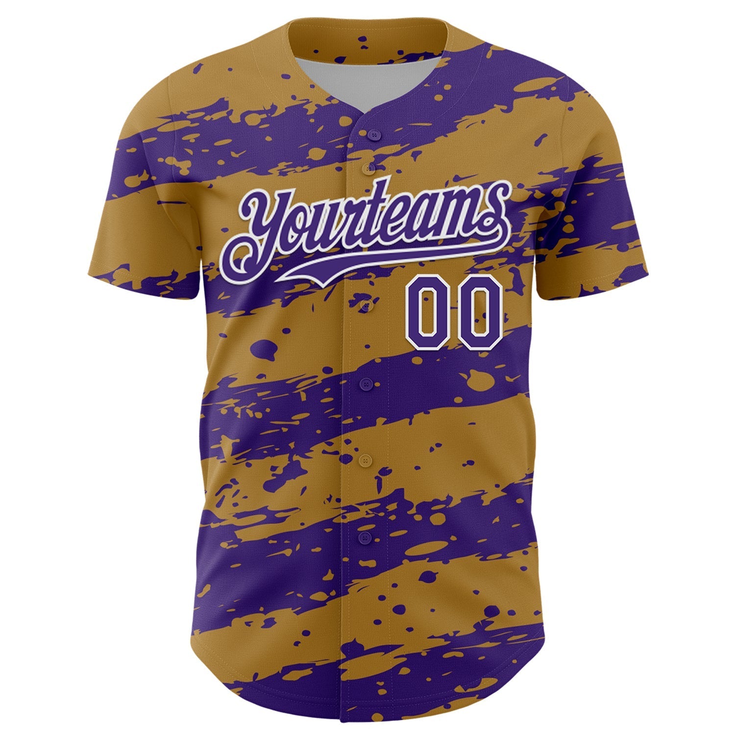 Custom Old Gold Purple-White Paint Splash Stripe Authentic Baseball Jersey baseball jersey product view 2