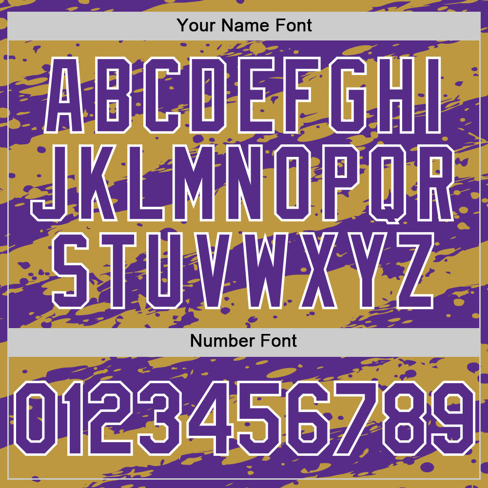 Custom Old Gold Purple-White Paint Splash Stripe Authentic Baseball Jersey baseball jersey product view 5