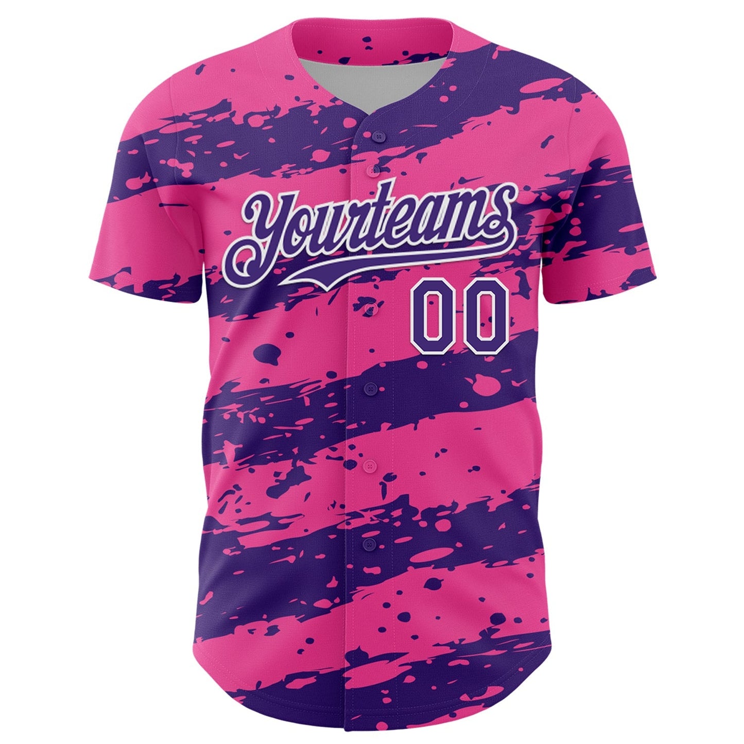 Custom Pink Purple-White Paint Splash Stripe Authentic Baseball Jersey baseball jersey product view 2