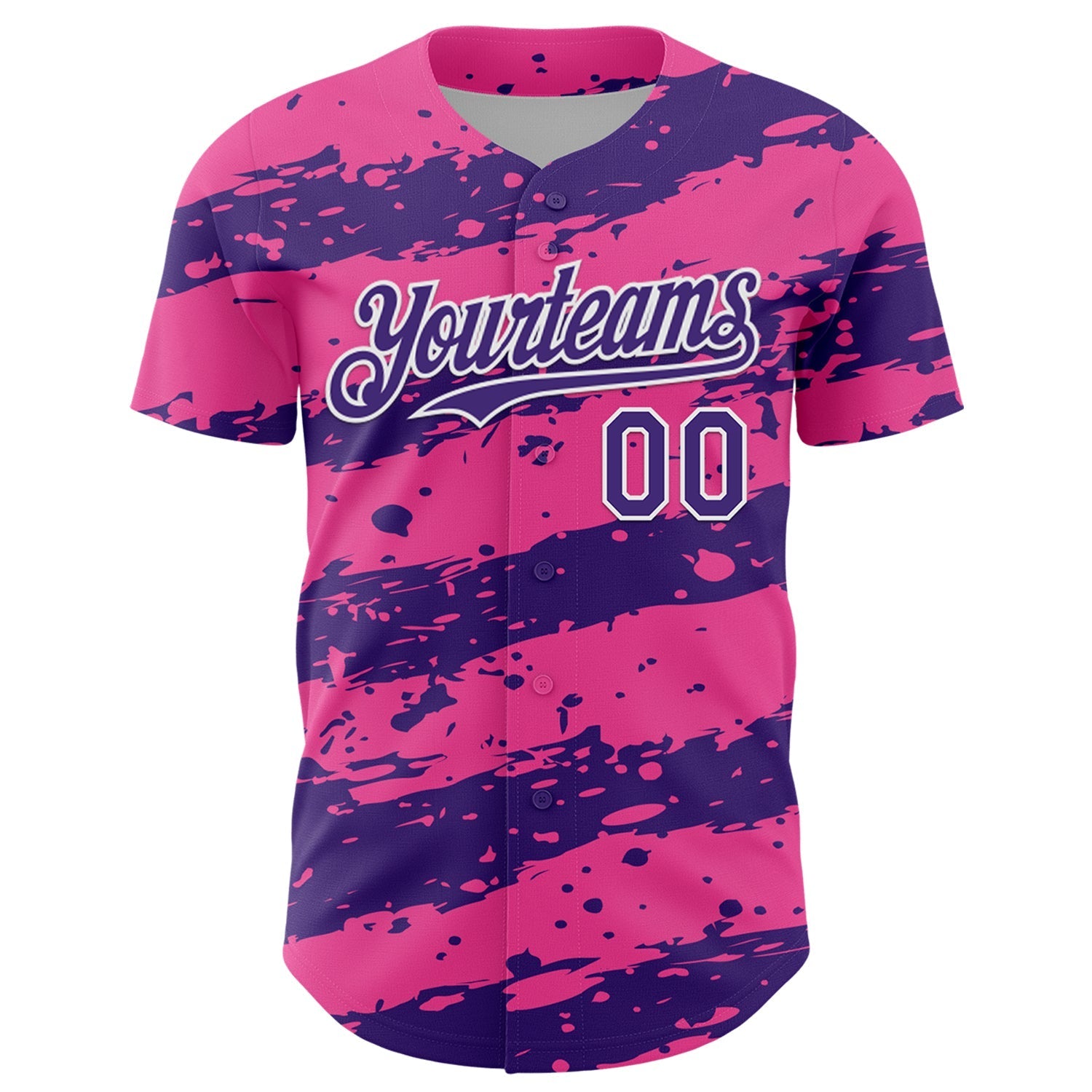 Custom Pink Purple-White Paint Splash Stripe Authentic Baseball Jersey baseball jersey product view 2