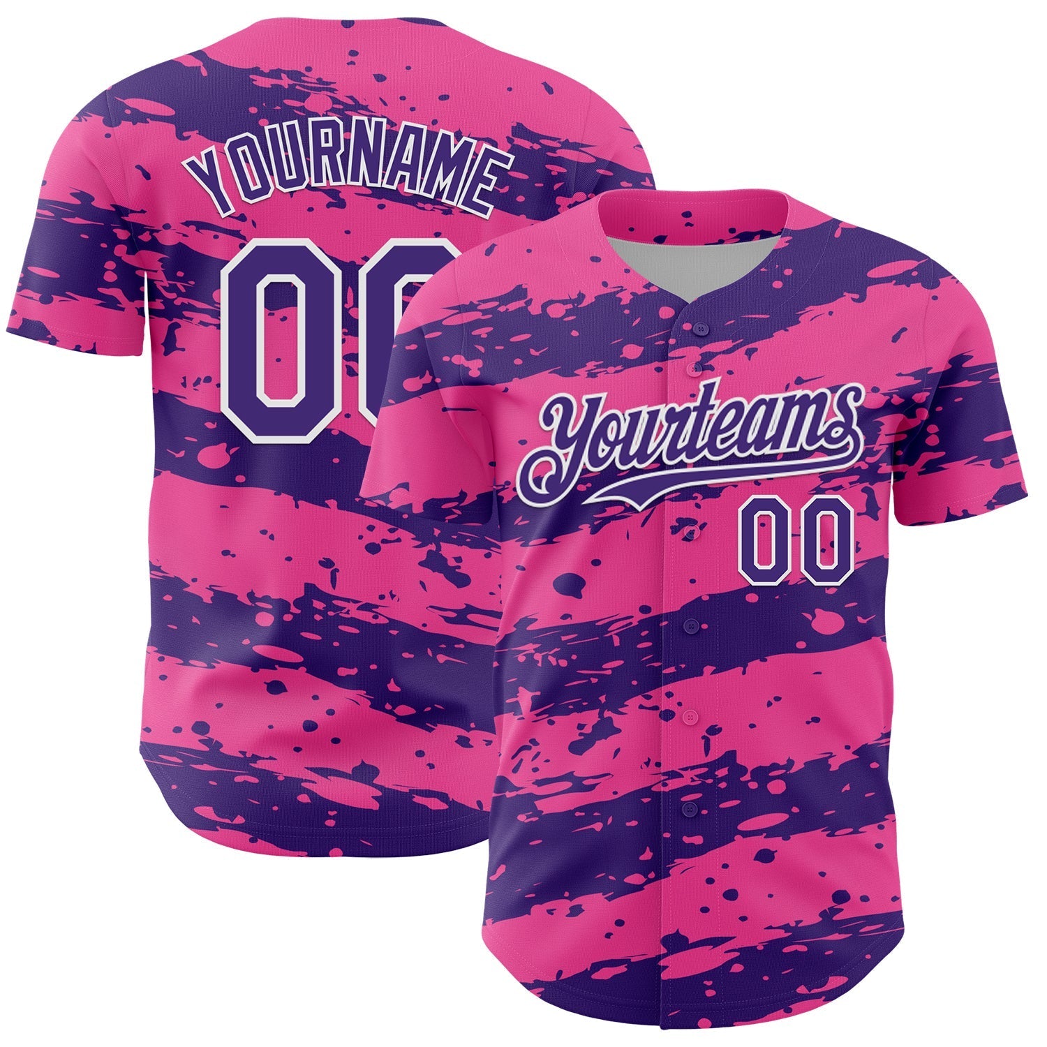 Custom Pink Purple-White Paint Splash Stripe Authentic Baseball Jersey baseball jersey product view 1