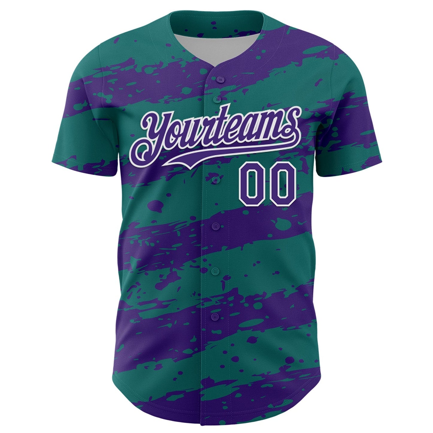 Custom Teal Purple-White Paint Splash Stripe Authentic Baseball Jersey baseball jersey product view 2