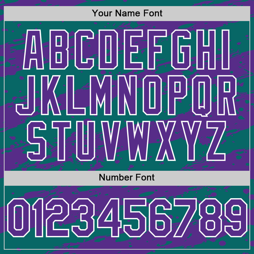 Custom Teal Purple-White Paint Splash Stripe Authentic Baseball Jersey baseball jersey product view 5