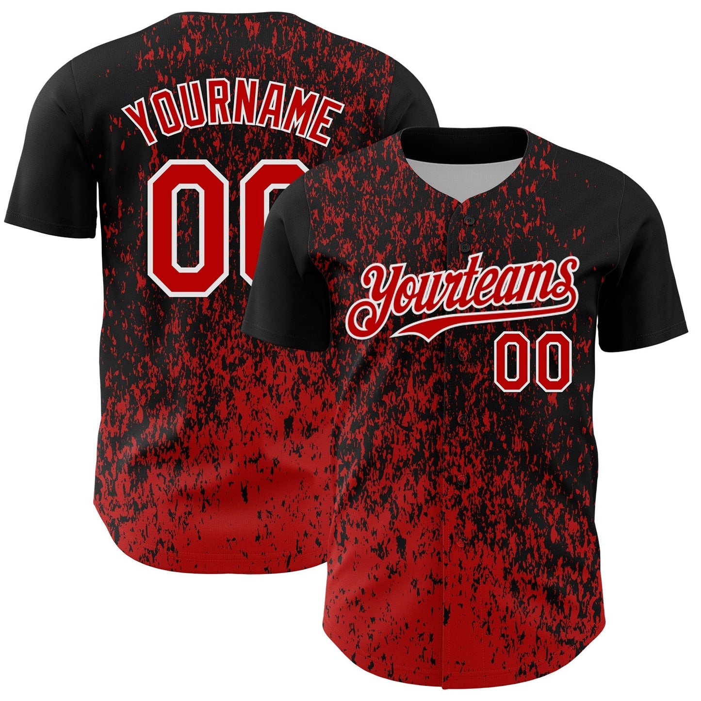 Custom Black Red-White Abstract Fragment Splatter Authentic Baseball Jersey baseball jersey product view 1