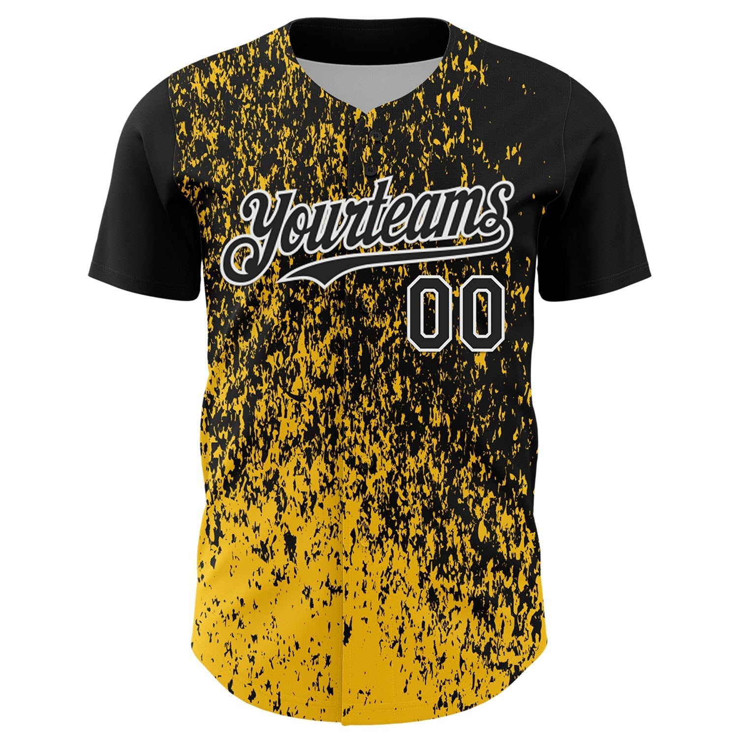 Custom Black Yellow-White Abstract Fragment Splatter Authentic Baseball Jersey baseball jersey product view 2