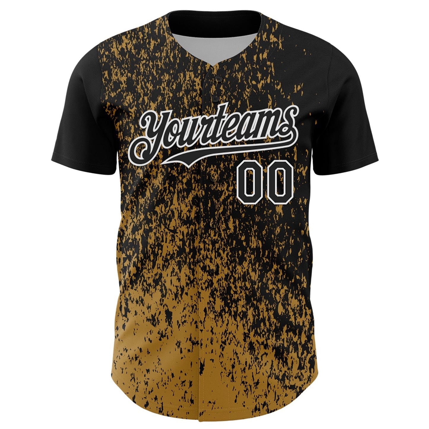 Custom Black Old Gold-White Abstract Fragment Splatter Authentic Baseball Jersey baseball jersey product view 2