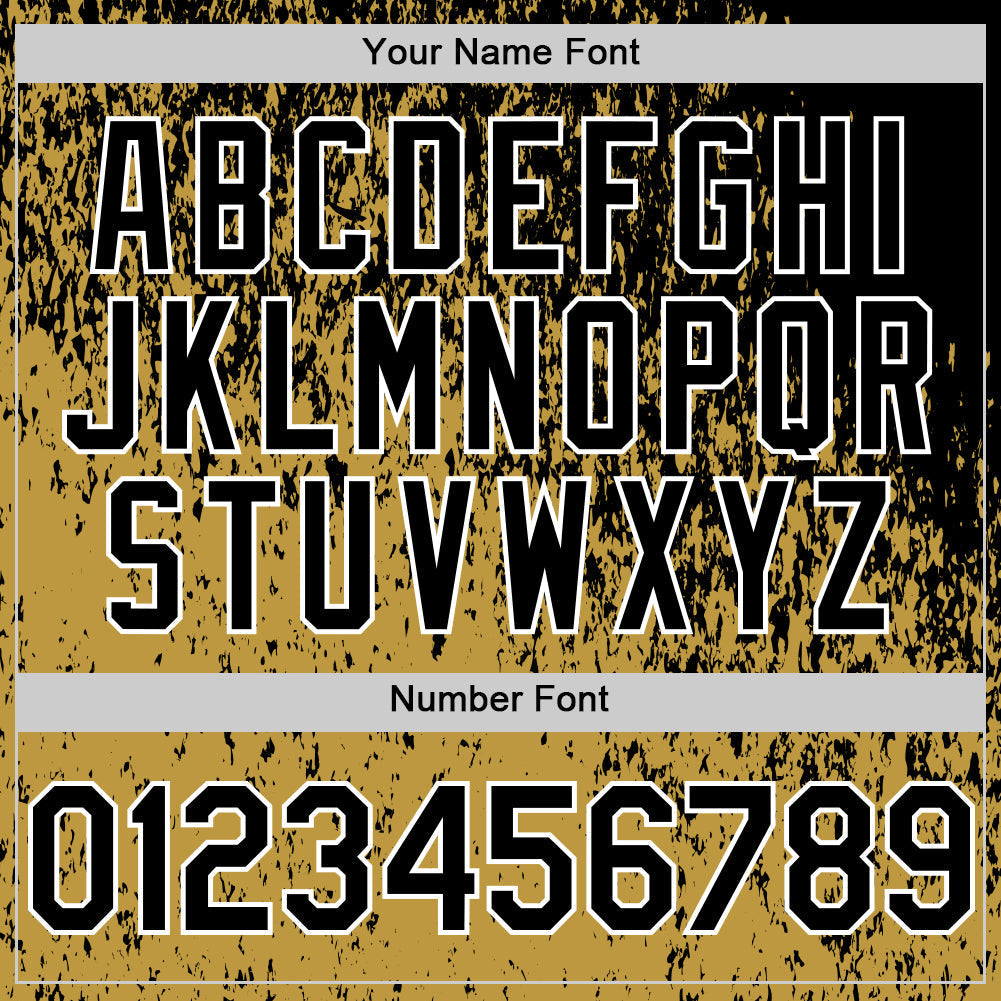 Custom Black Old Gold-White Abstract Fragment Splatter Authentic Baseball Jersey baseball jersey product view 5