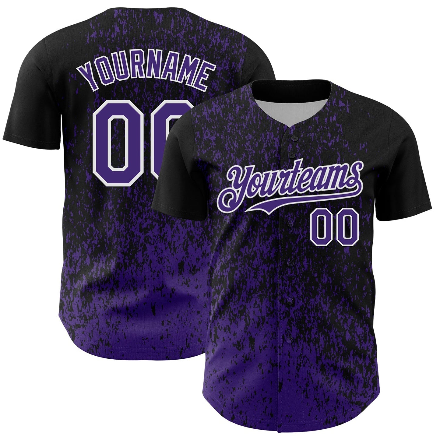 Custom Black Purple-White Abstract Fragment Splatter Authentic Baseball Jersey baseball jersey product view 1
