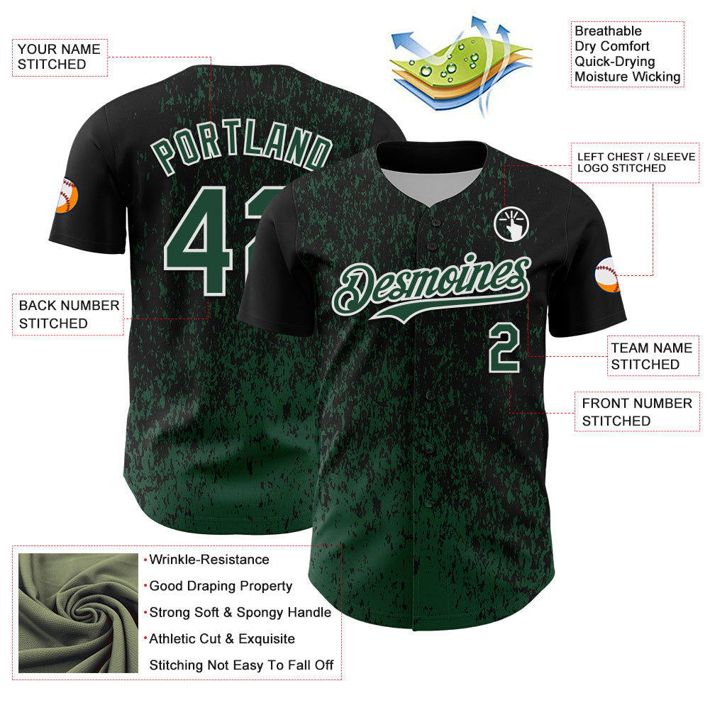 Custom Black Green-White Abstract Fragment Splatter Authentic Baseball Jersey baseball jersey product view 3