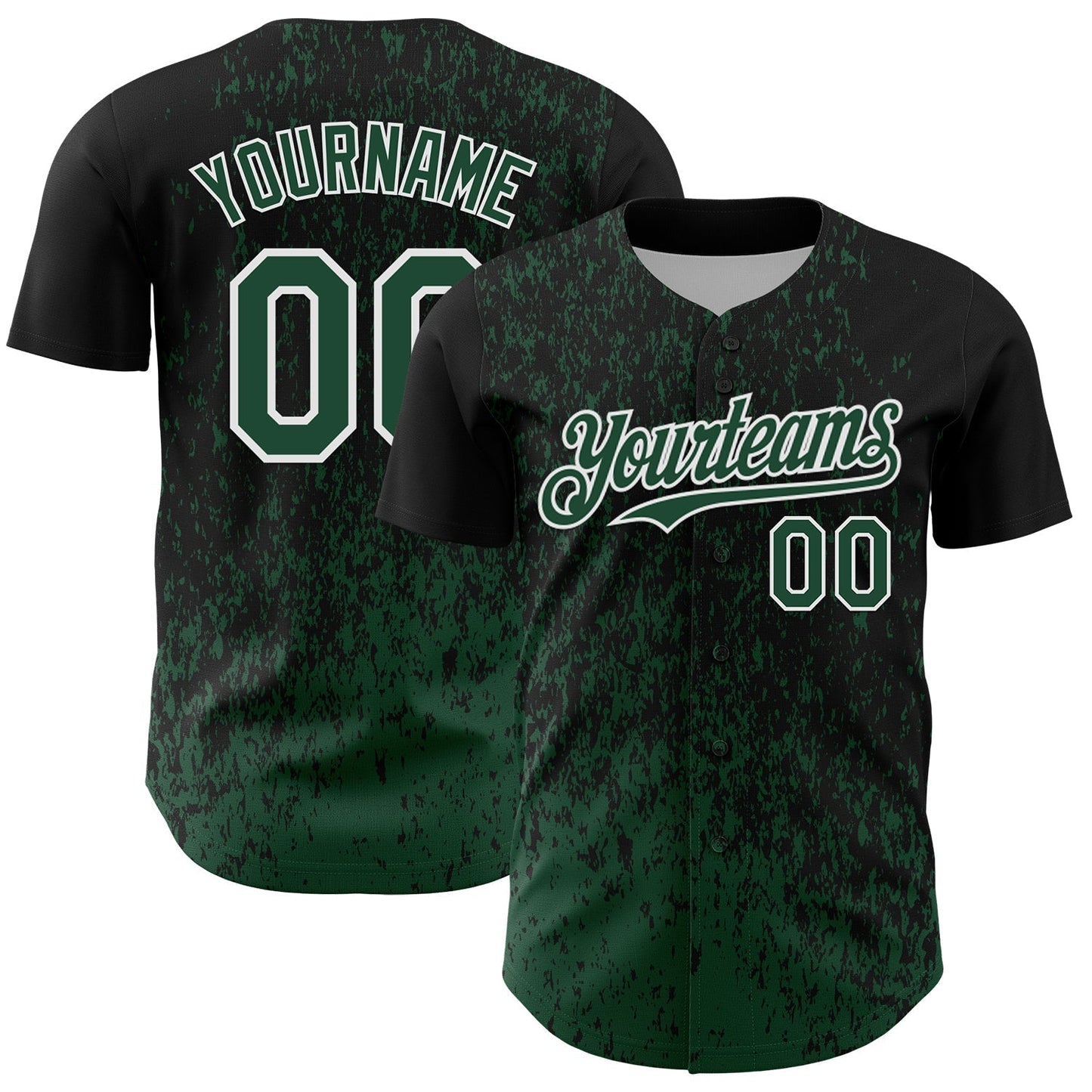 Custom Black Green-White Abstract Fragment Splatter Authentic Baseball Jersey baseball jersey product view 1