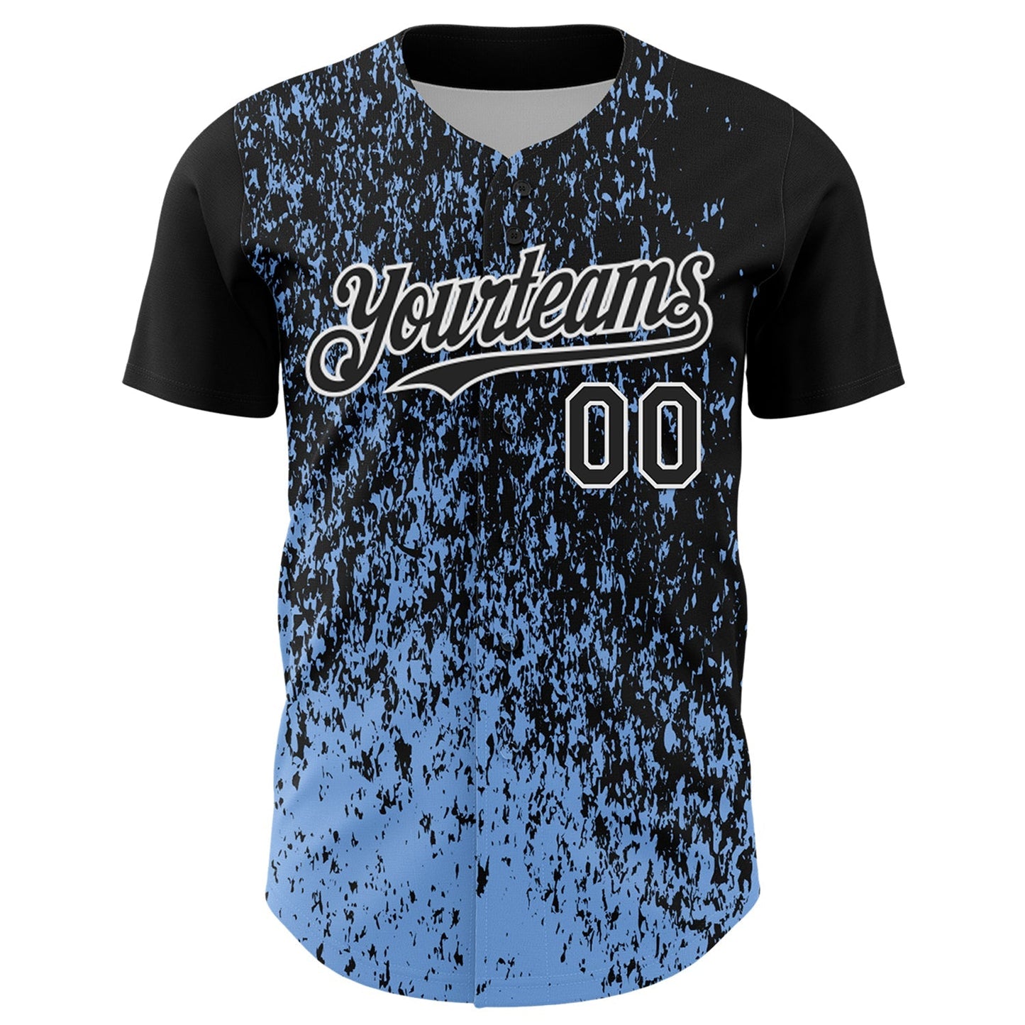 Custom Black Light Blue-White Abstract Fragment Splatter Authentic Baseball Jersey baseball jersey product view 2
