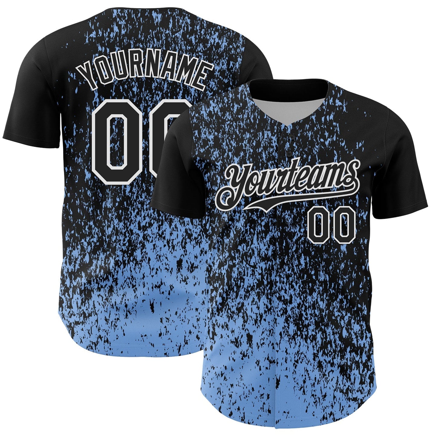 Custom Black Light Blue-White Abstract Fragment Splatter Authentic Baseball Jersey baseball jersey product view 1