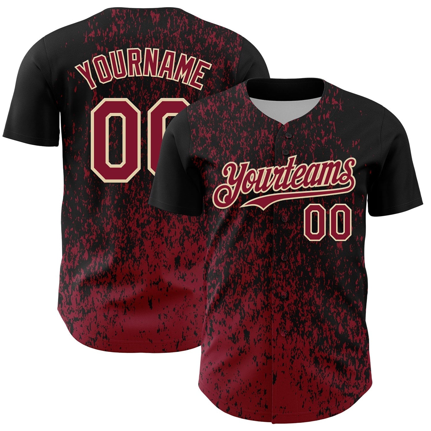 Custom Black Crimson-Cream Abstract Fragment Splatter Authentic Baseball Jersey baseball jersey product view 1