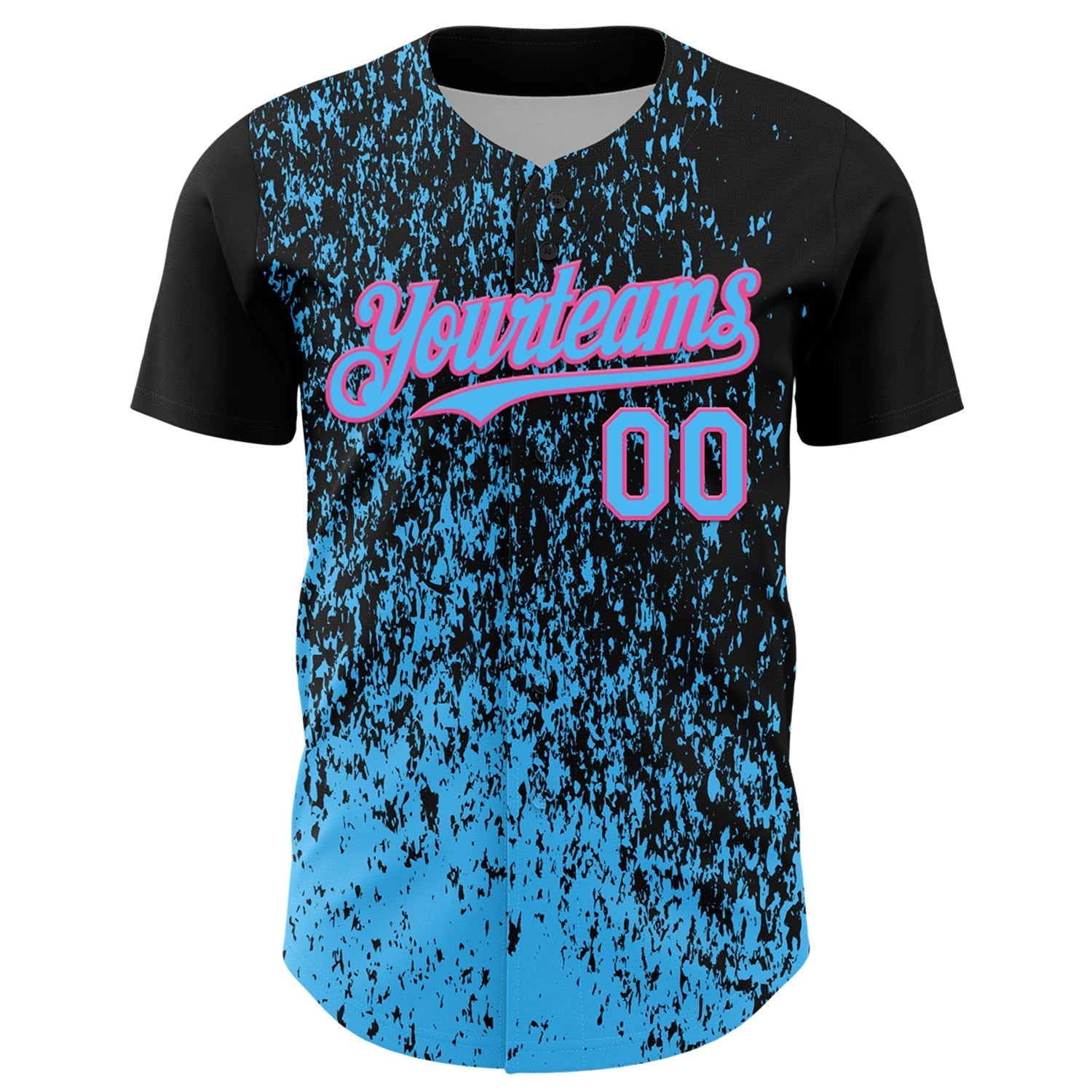 Custom Black Sky Blue-Pink Abstract Fragment Splatter Authentic Baseball Jersey baseball jersey product view 2
