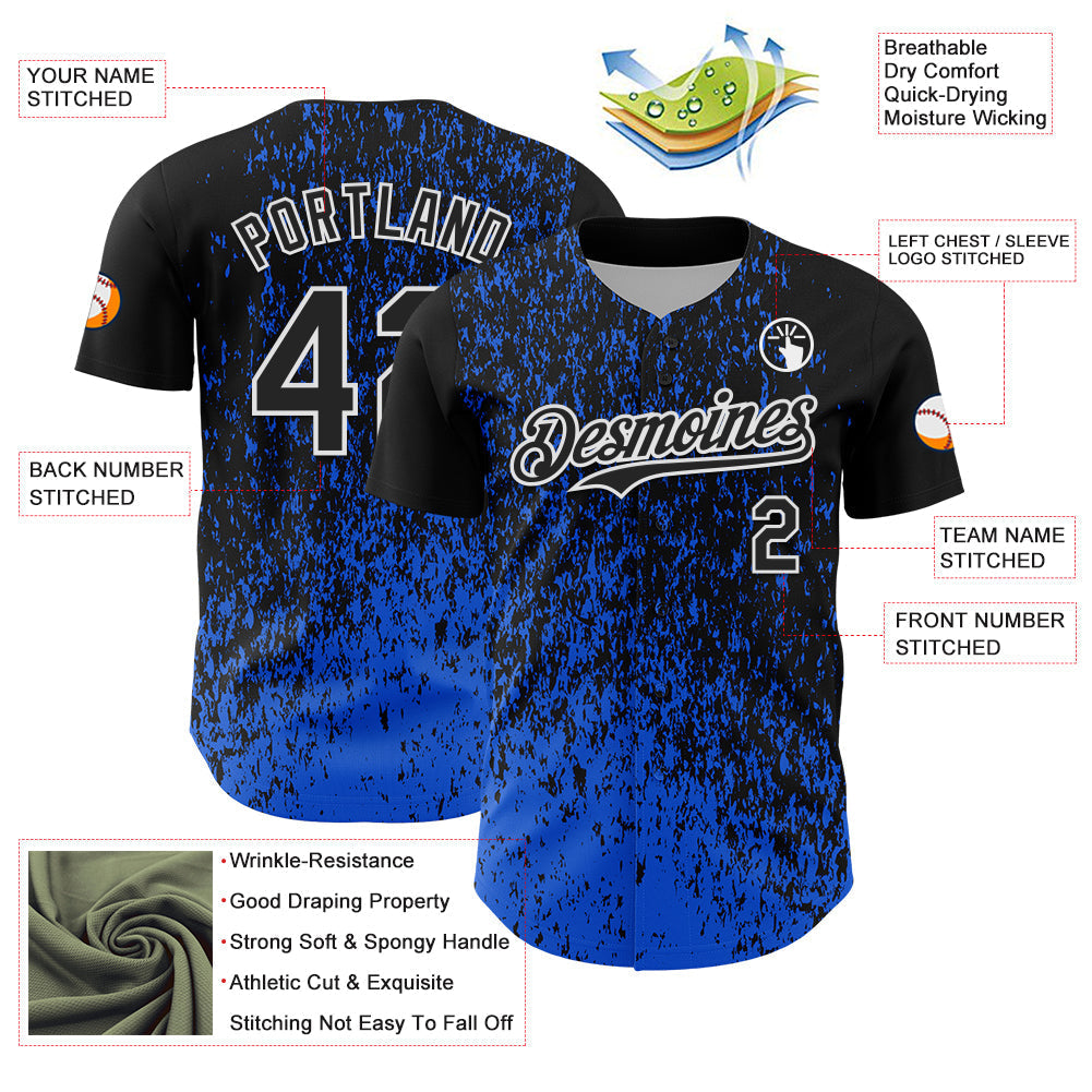 Custom Black Thunder Blue-White Abstract Fragment Splatter Authentic Baseball Jersey baseball jersey product view 3