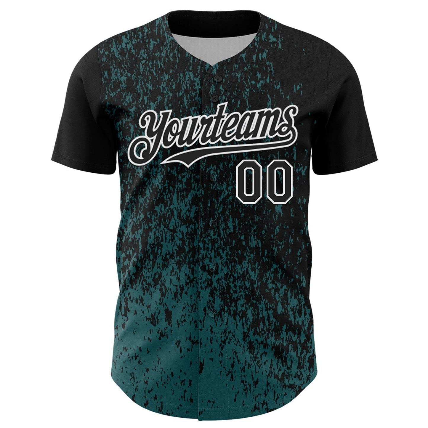 Custom Black Midnight Green-White Abstract Fragment Splatter Authentic Baseball Jersey baseball jersey product view 2