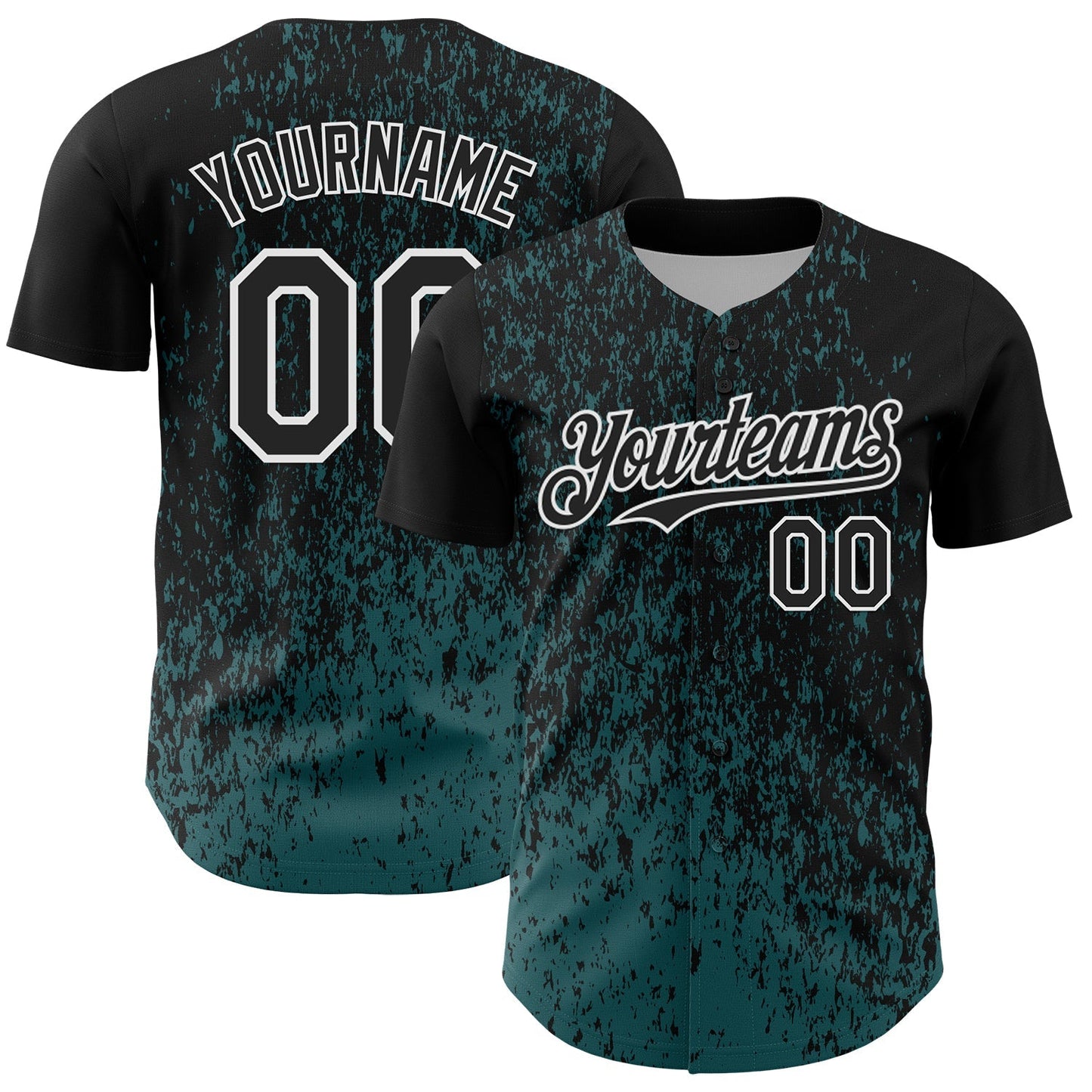 Custom Black Midnight Green-White Abstract Fragment Splatter Authentic Baseball Jersey baseball jersey product view 1