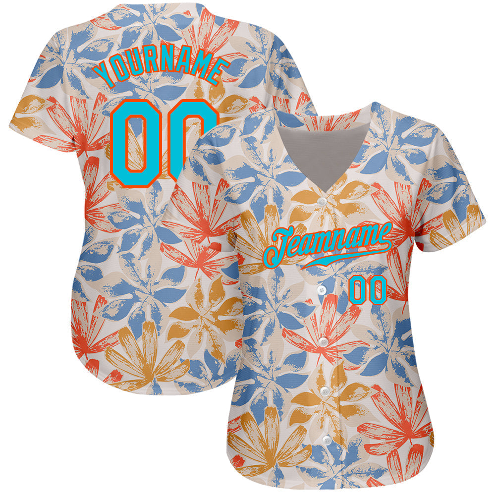 Custom White Lakes Blue-Orange 3D Pattern Design Leaves Authentic Baseball Jersey baseball jersey product view 2