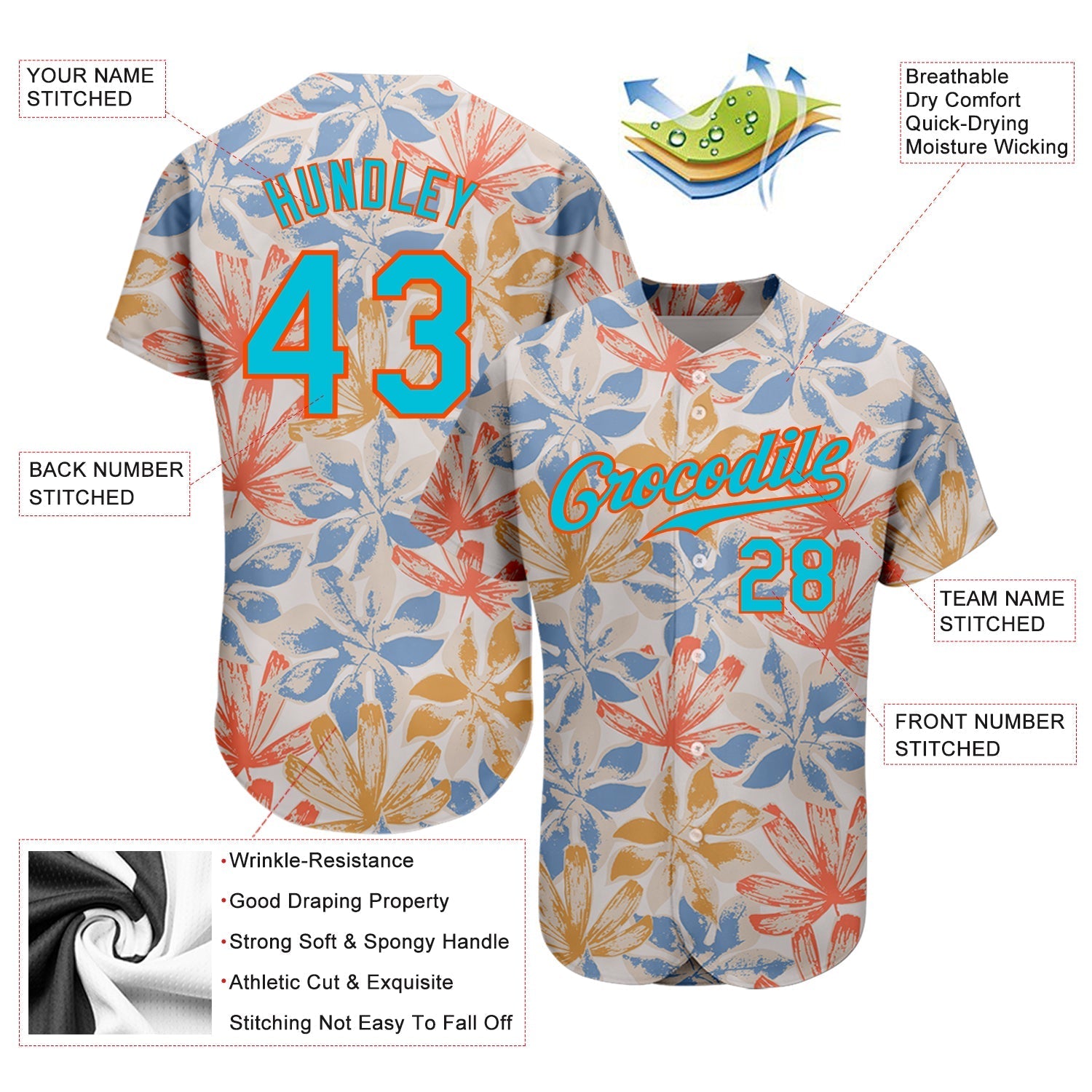 Custom White Lakes Blue-Orange 3D Pattern Design Leaves Authentic Baseball Jersey baseball jersey product view 3