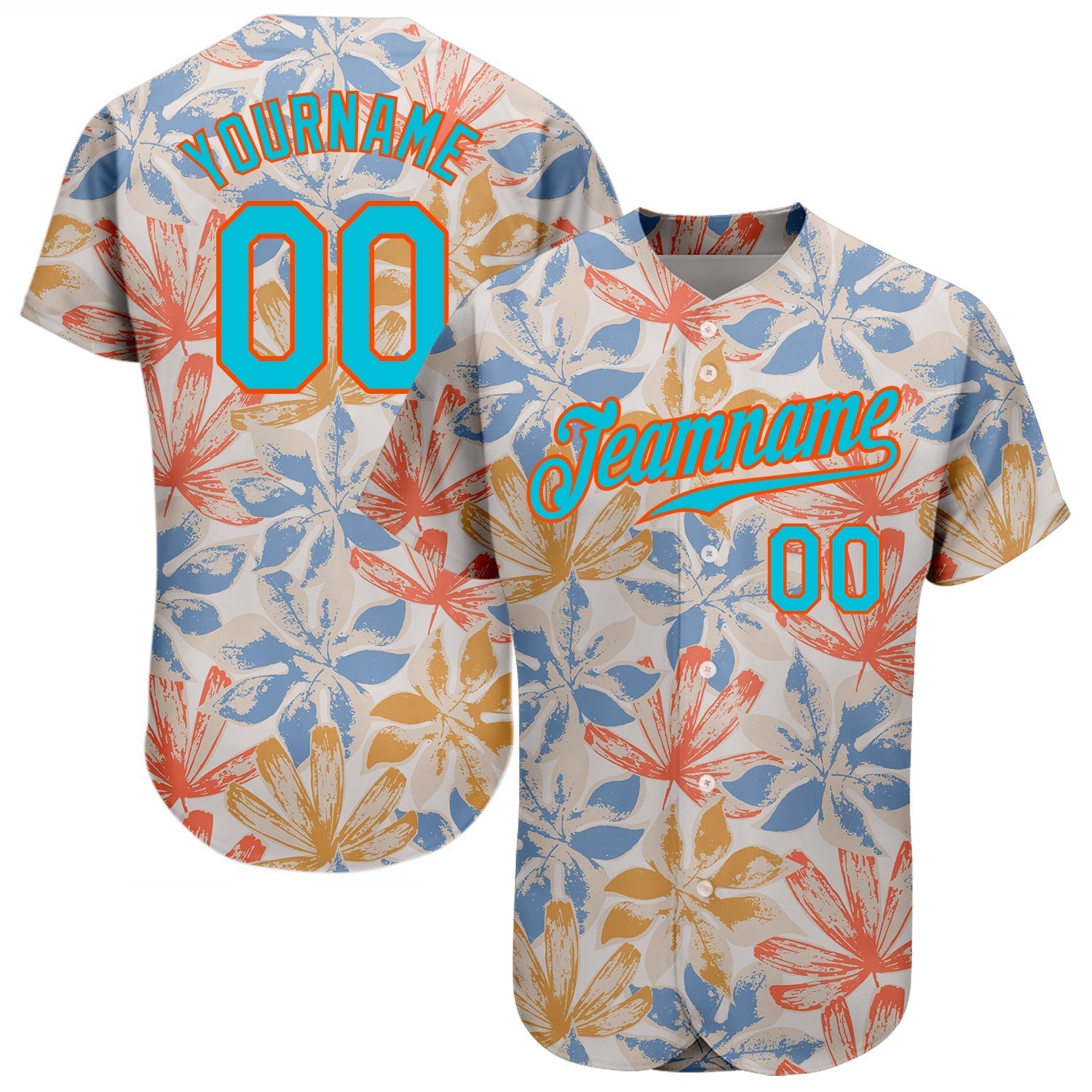 Custom White Lakes Blue-Orange 3D Pattern Design Leaves Authentic Baseball Jersey baseball jersey product view 1