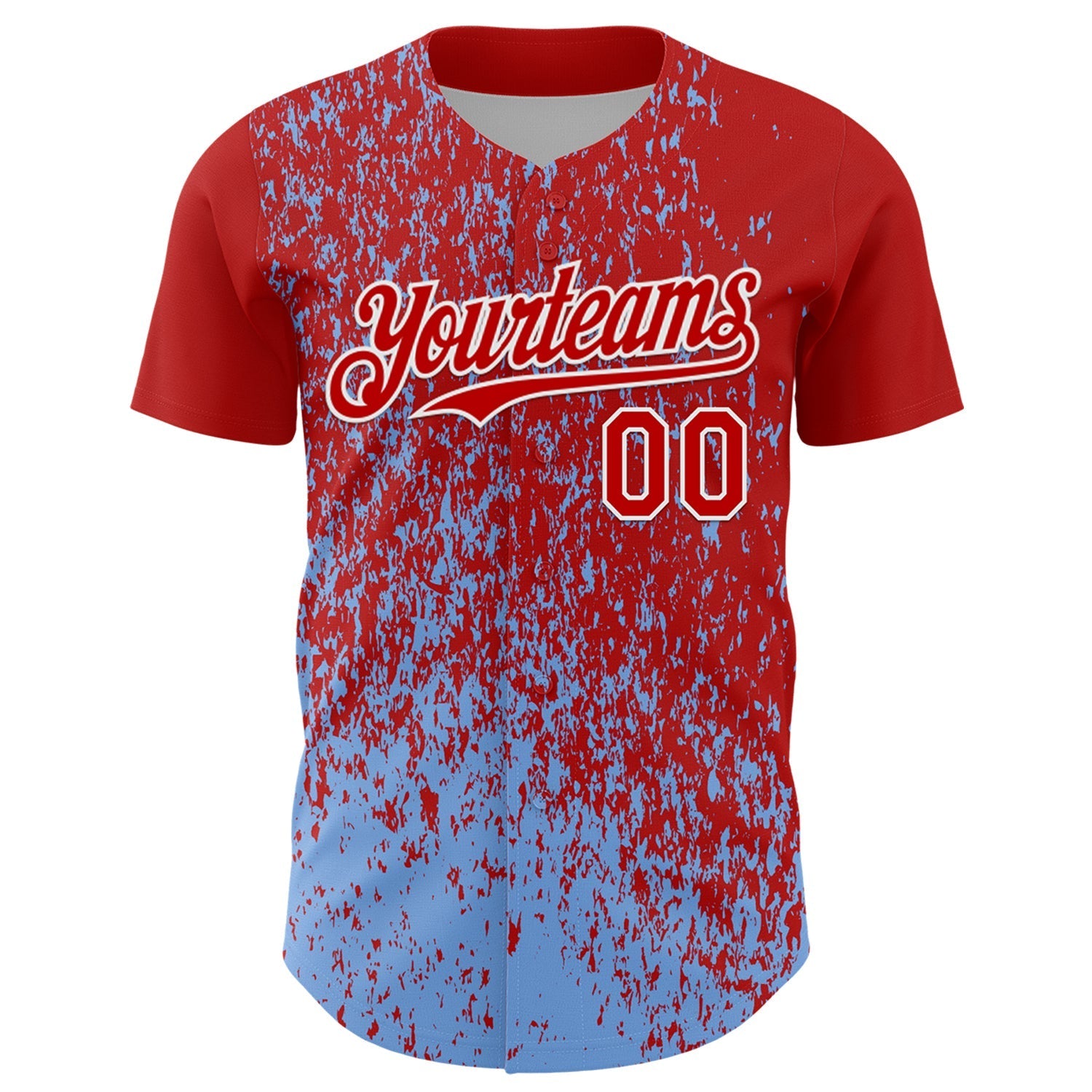 Custom Red Light Blue-White Abstract Fragment Splatter Authentic Baseball Jersey baseball jersey product view 2