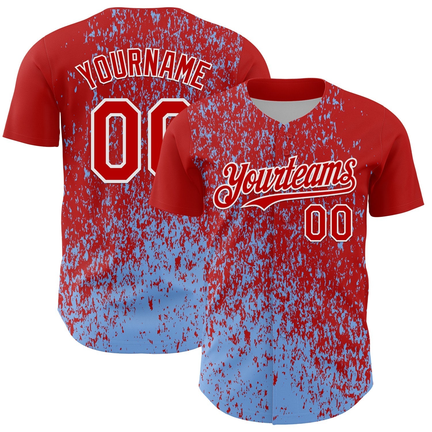 Custom Red Light Blue-White Abstract Fragment Splatter Authentic Baseball Jersey baseball jersey product view 1