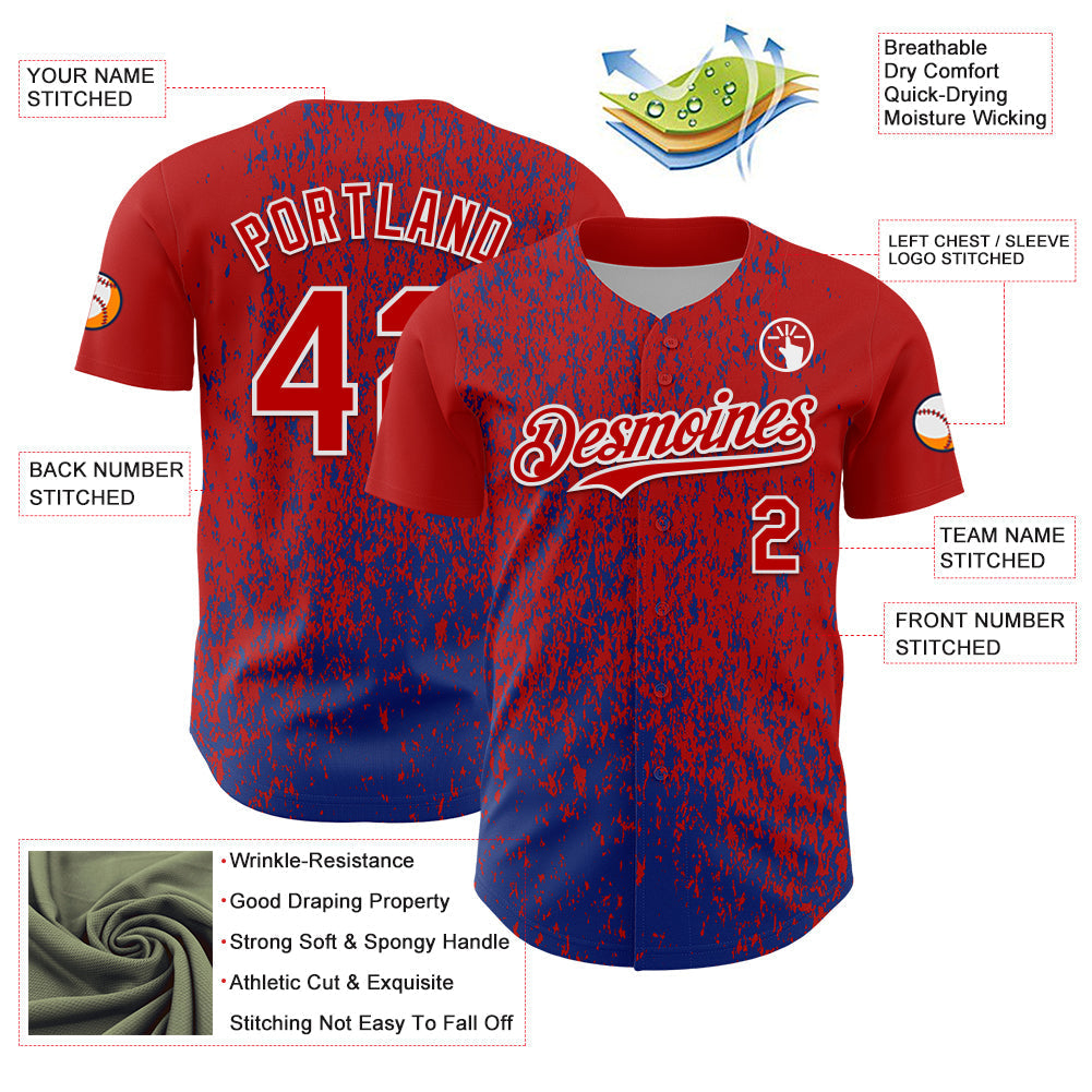 Custom Red Royal-White Abstract Fragment Splatter Authentic Baseball Jersey baseball jersey product view 3