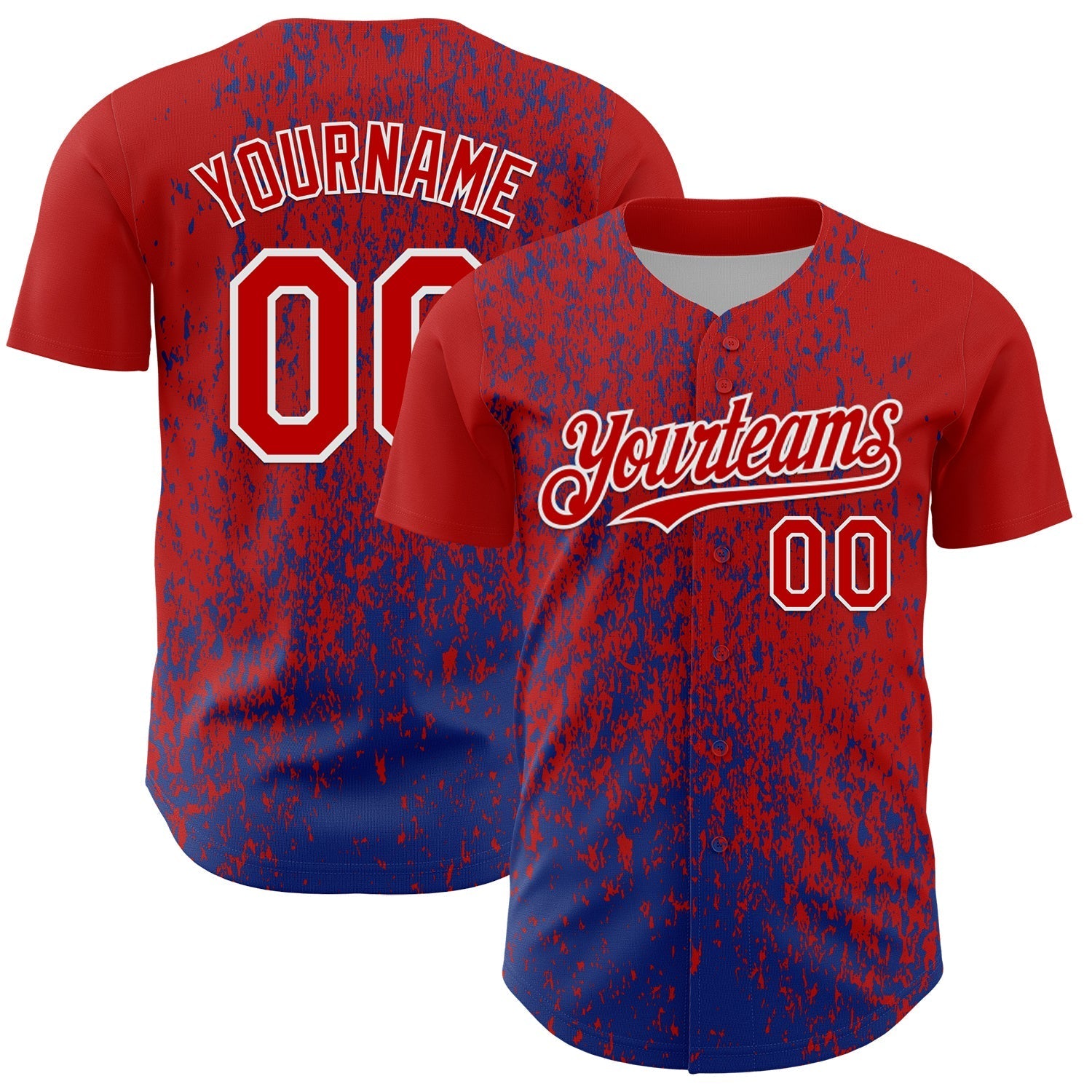 Custom Red Royal-White Abstract Fragment Splatter Authentic Baseball Jersey baseball jersey product view 1
