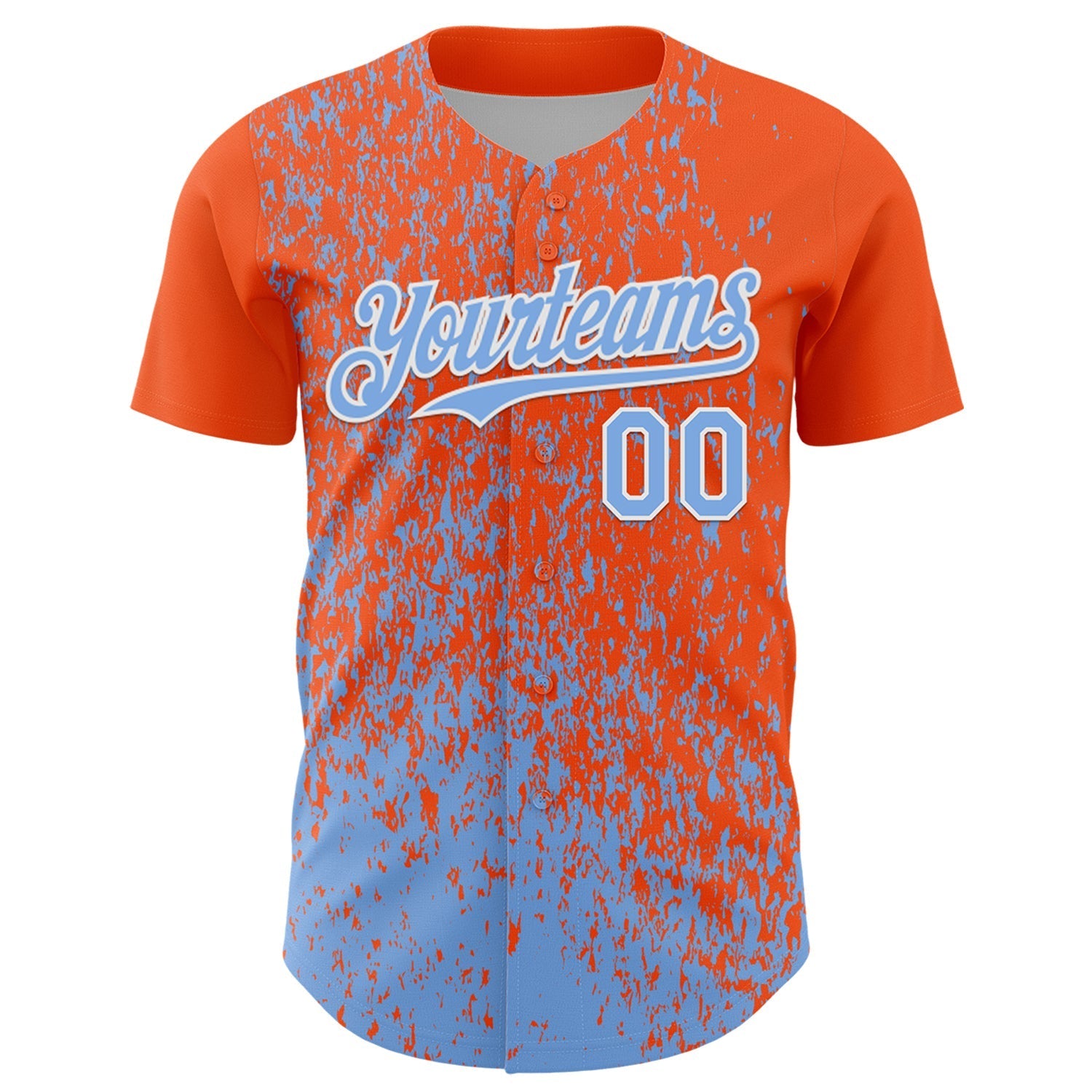 Custom Orange Light Blue-White Abstract Fragment Splatter Authentic Baseball Jersey baseball jersey product view 2