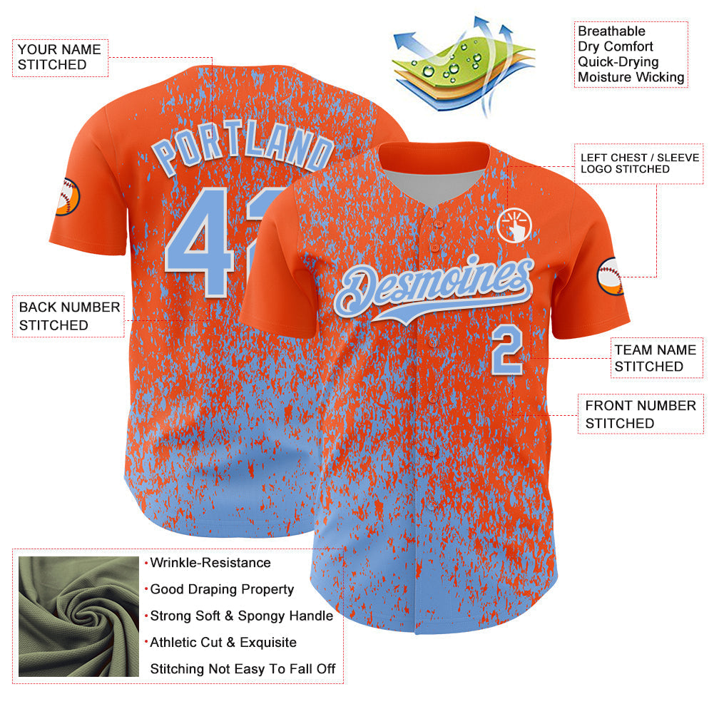 Custom Orange Light Blue-White Abstract Fragment Splatter Authentic Baseball Jersey baseball jersey product view 3