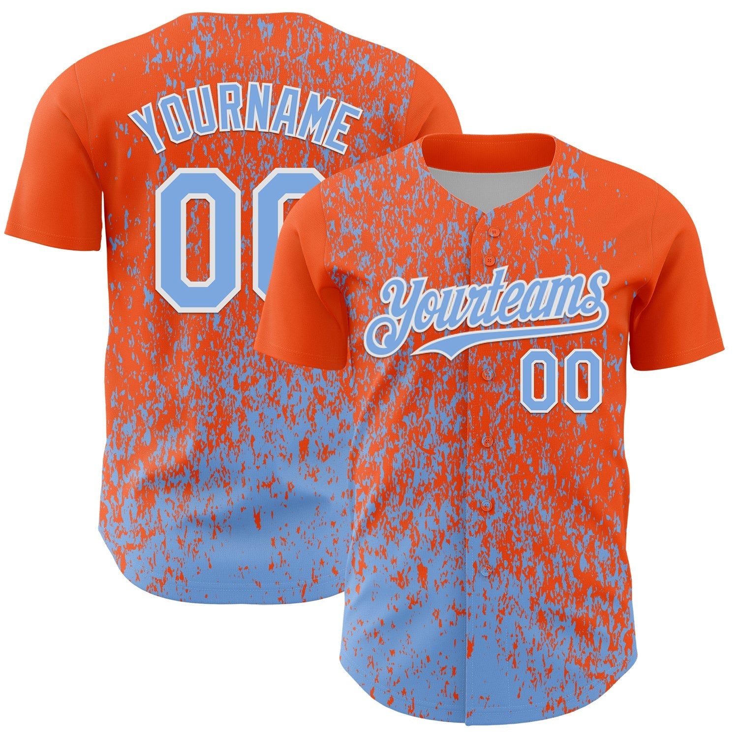 Custom Orange Light Blue-White Abstract Fragment Splatter Authentic Baseball Jersey baseball jersey product view 1