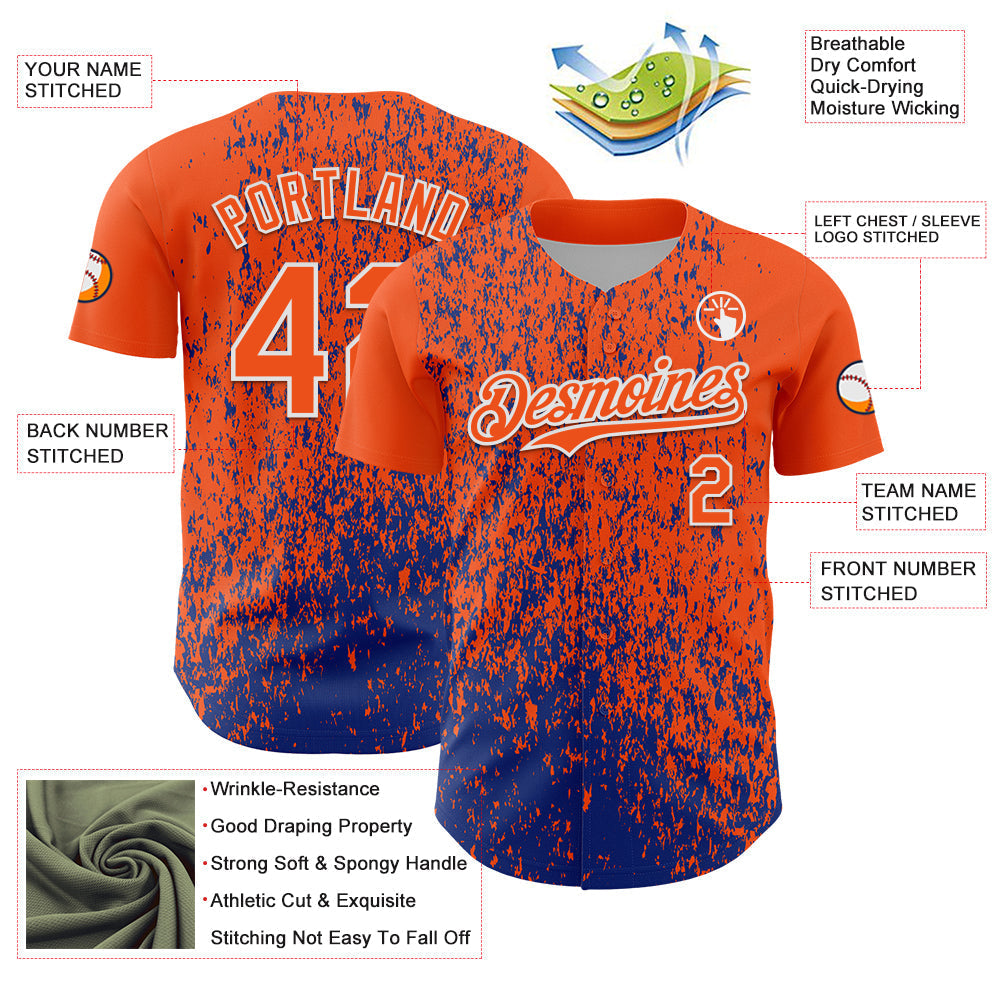 Custom Orange Royal-White Abstract Fragment Splatter Authentic Baseball Jersey baseball jersey product view 3