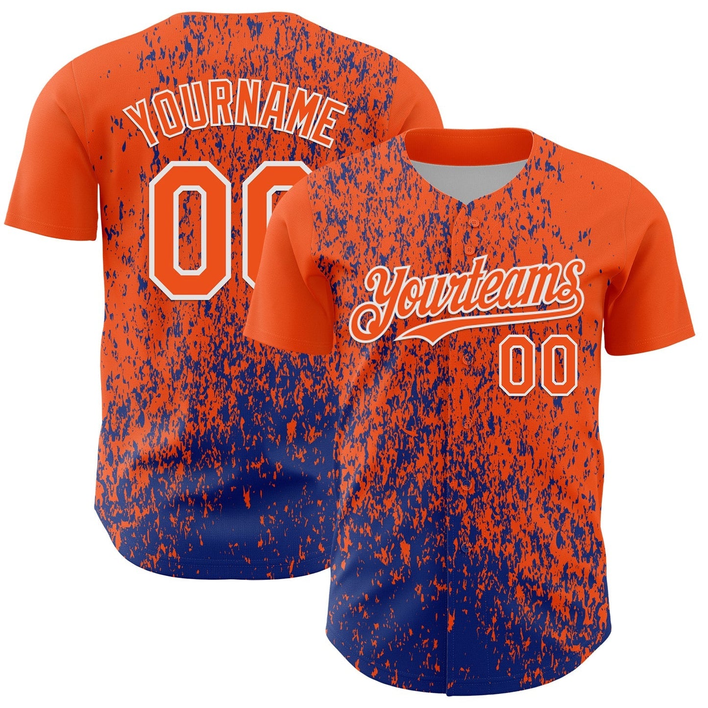 Custom Orange Royal-White Abstract Fragment Splatter Authentic Baseball Jersey baseball jersey product view 1