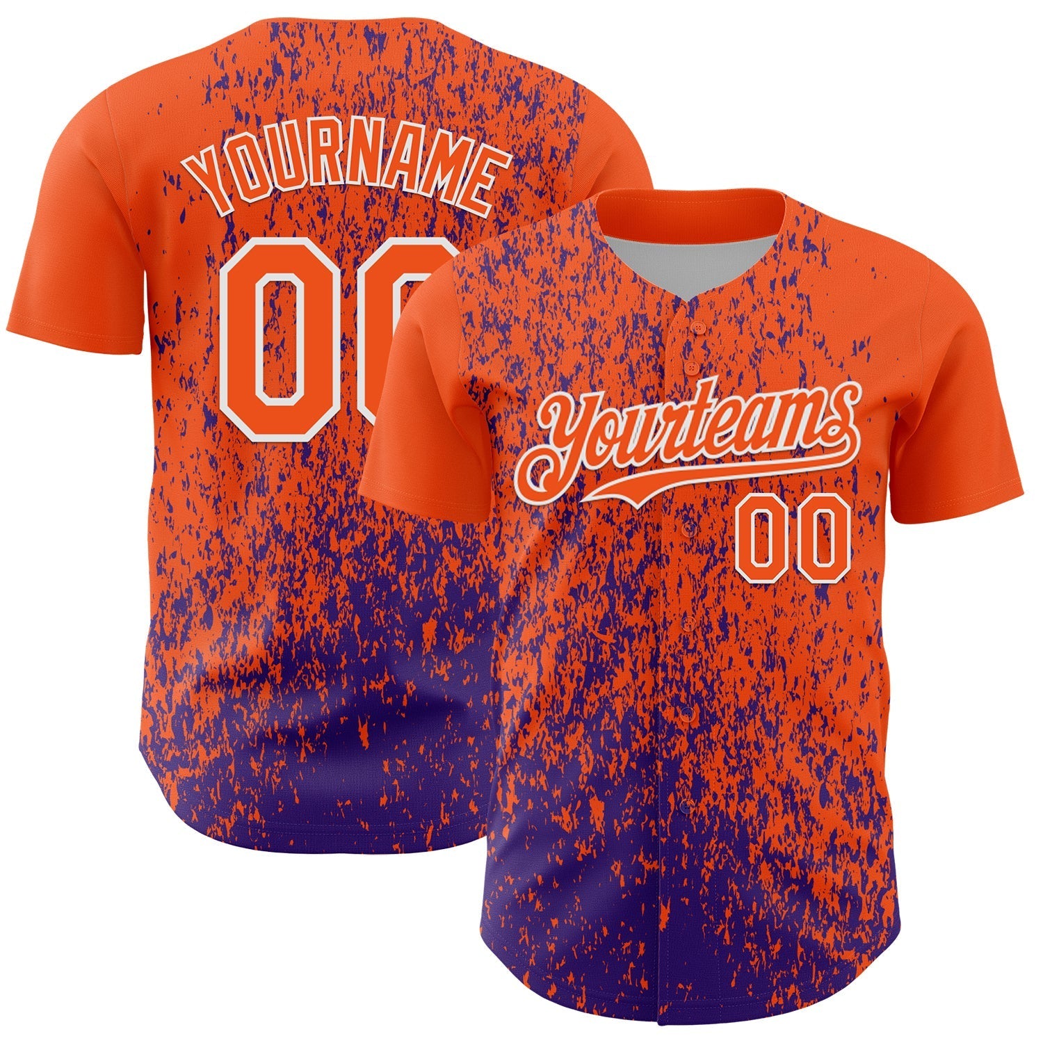 Custom Orange Purple-White Abstract Fragment Splatter Authentic Baseball Jersey baseball jersey product view 1
