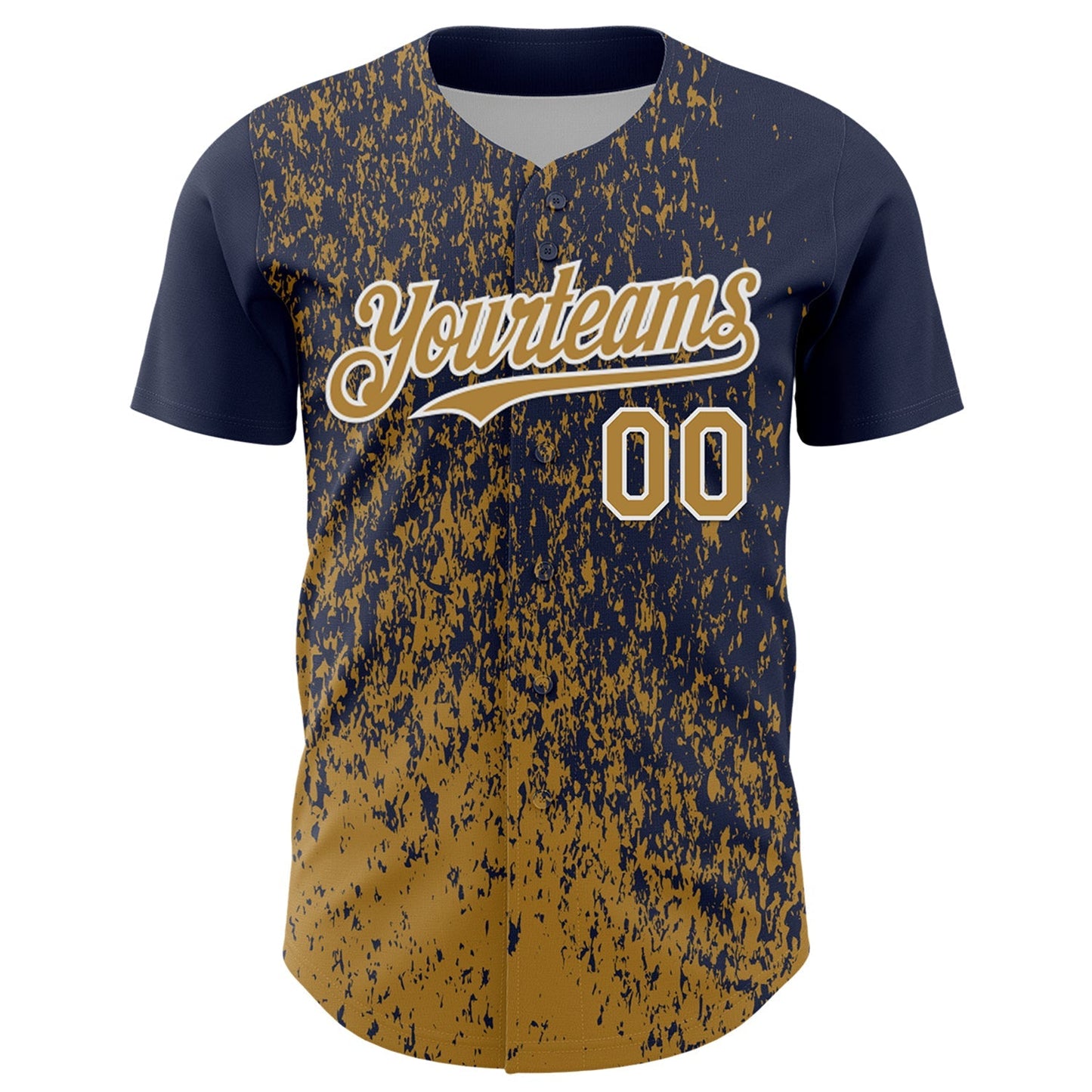 Custom Navy Old Gold-White Abstract Fragment Splatter Authentic Baseball Jersey baseball jersey product view 2