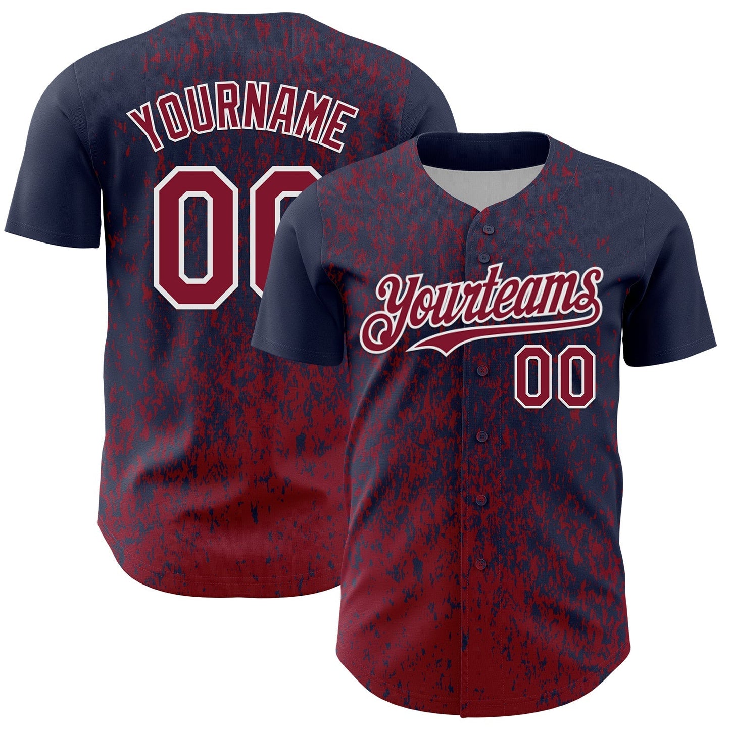 Custom Navy Crimson-White Abstract Fragment Splatter Authentic Baseball Jersey baseball jersey product view 1