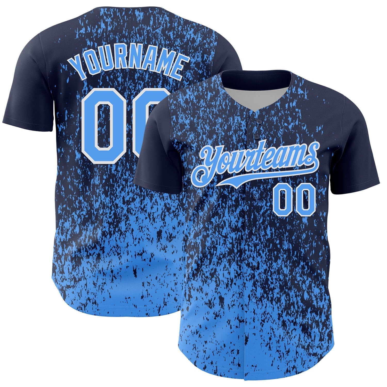 Custom Navy Electric Blue-White Abstract Fragment Splatter Authentic Baseball Jersey baseball jersey product view 1