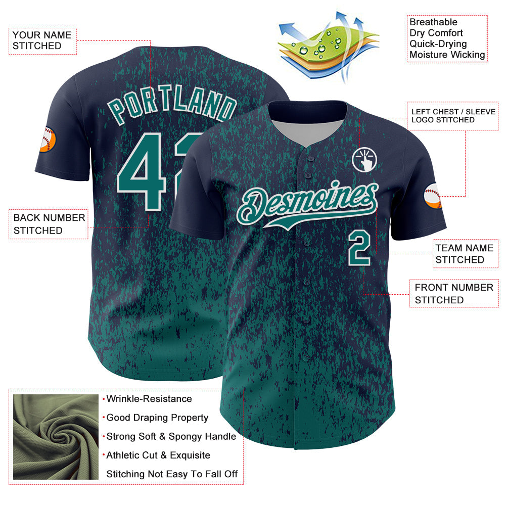 Custom Navy Teal-White Abstract Fragment Splatter Authentic Baseball Jersey baseball jersey product view 3