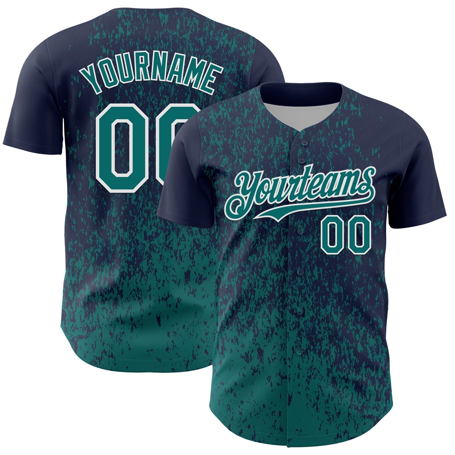 Custom Navy Teal-White Abstract Fragment Splatter Authentic Baseball Jersey baseball jersey product view 1