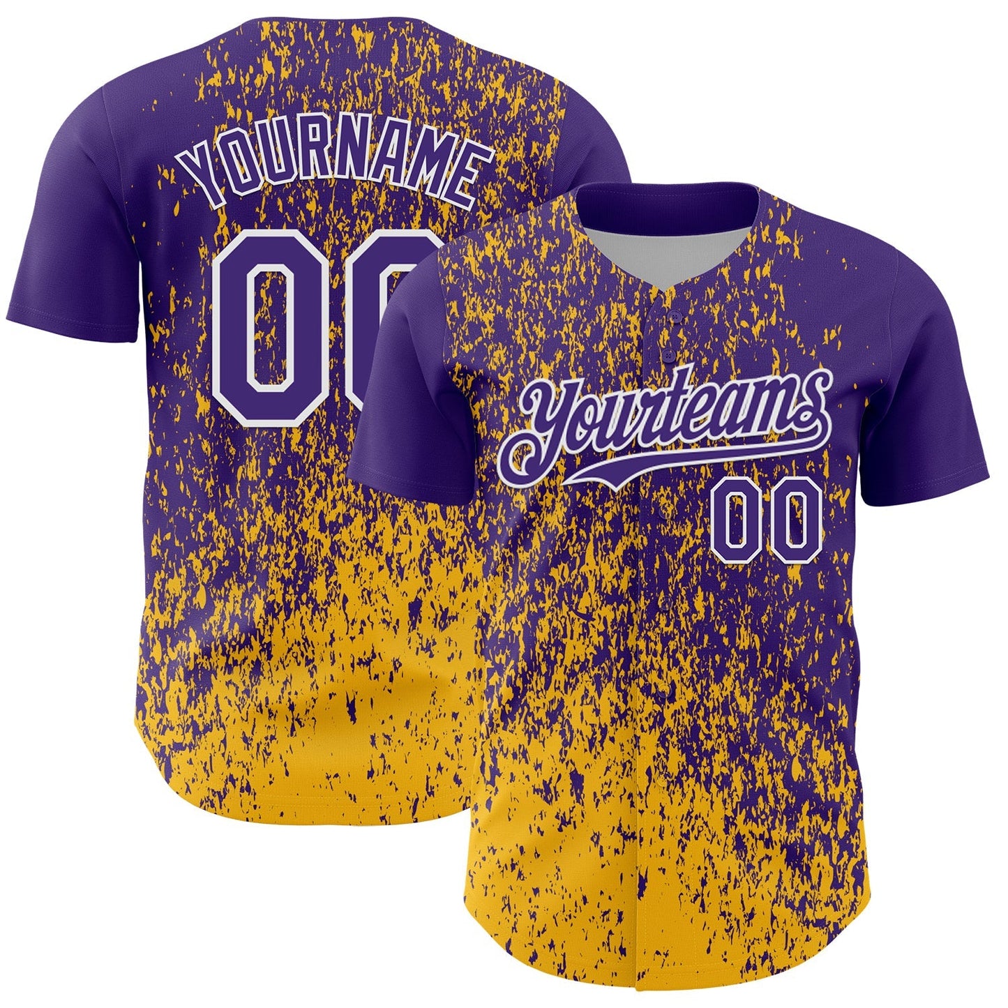 Custom Purple Gold-White Abstract Fragment Splatter Authentic Baseball Jersey baseball jersey product view 1