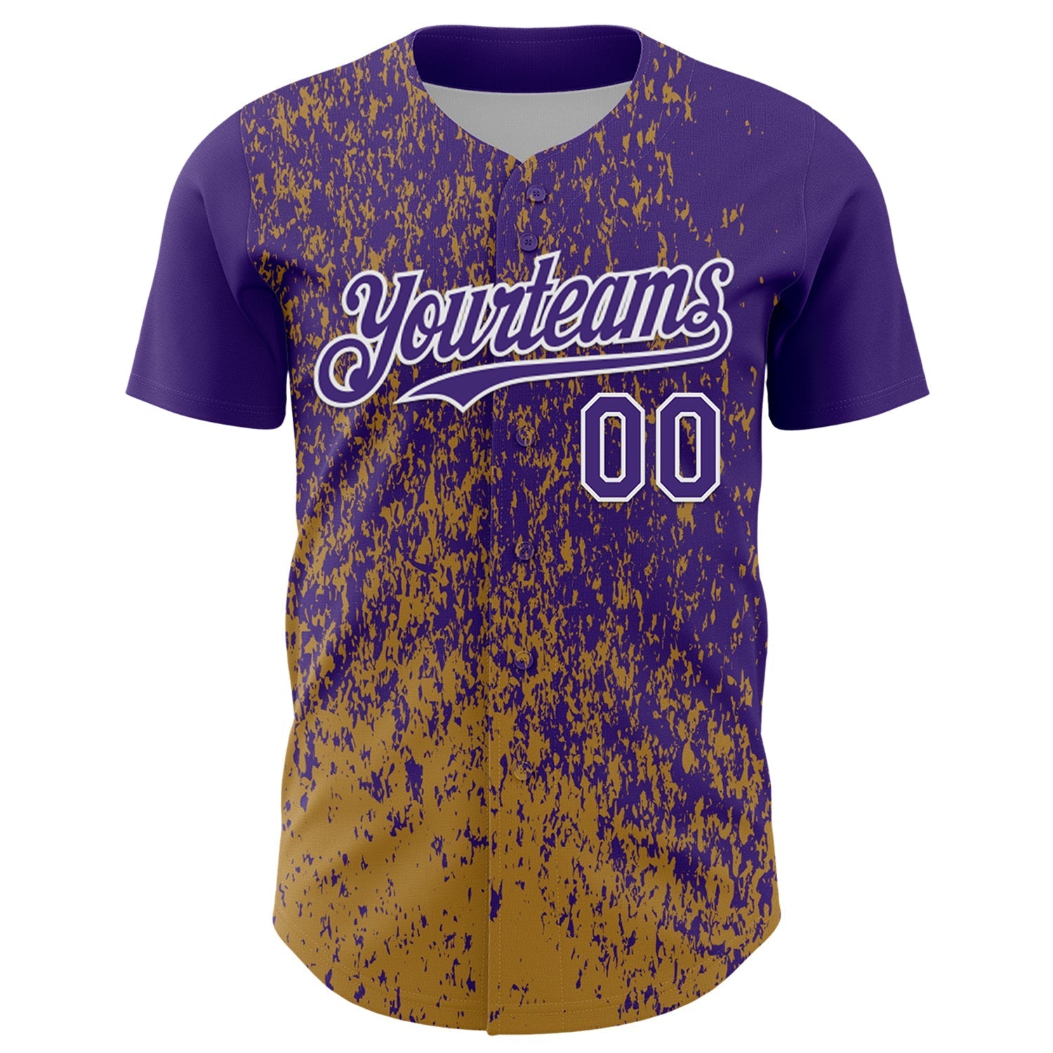 Custom Purple Old Gold-White Abstract Fragment Splatter Authentic Baseball Jersey baseball jersey product view 2