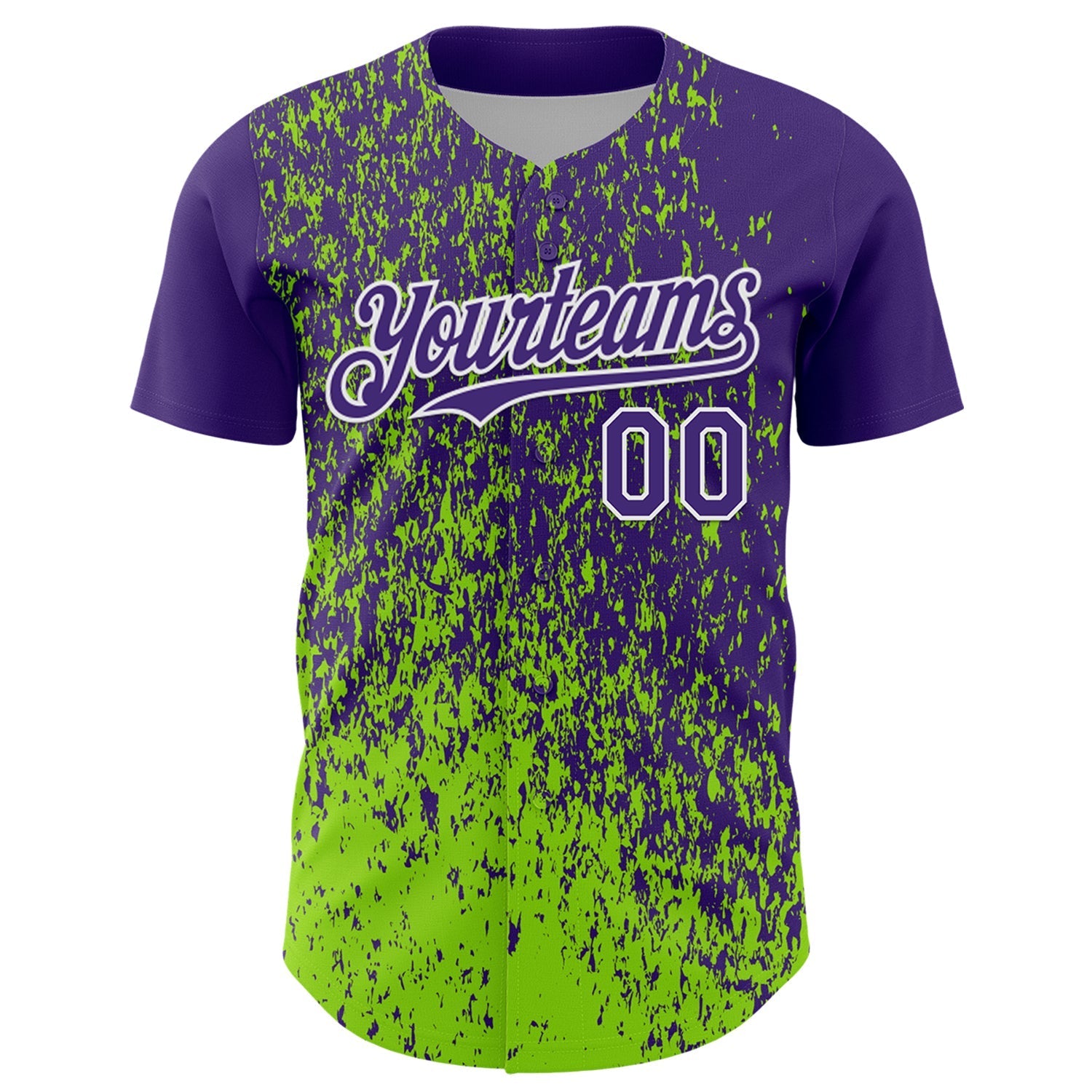 Custom Purple Neon Green-White Abstract Fragment Splatter Authentic Baseball Jersey baseball jersey product view 2