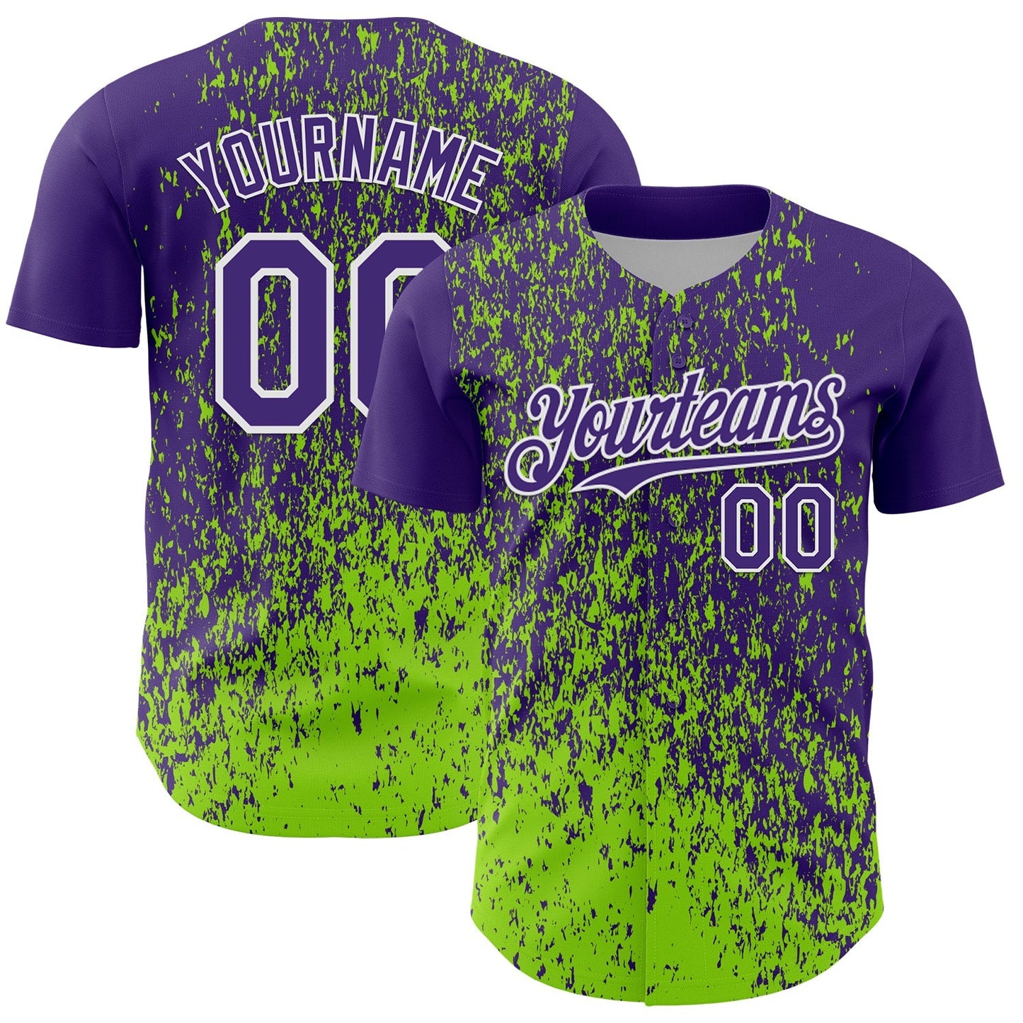 Custom Purple Neon Green-White Abstract Fragment Splatter Authentic Baseball Jersey baseball jersey product view 1