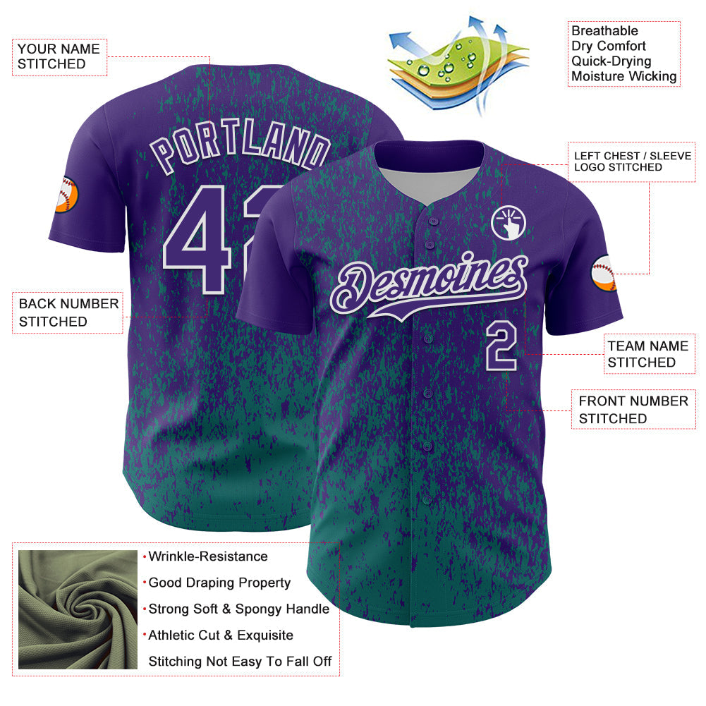 Custom Purple Teal-White Abstract Fragment Splatter Authentic Baseball Jersey baseball jersey product view 3