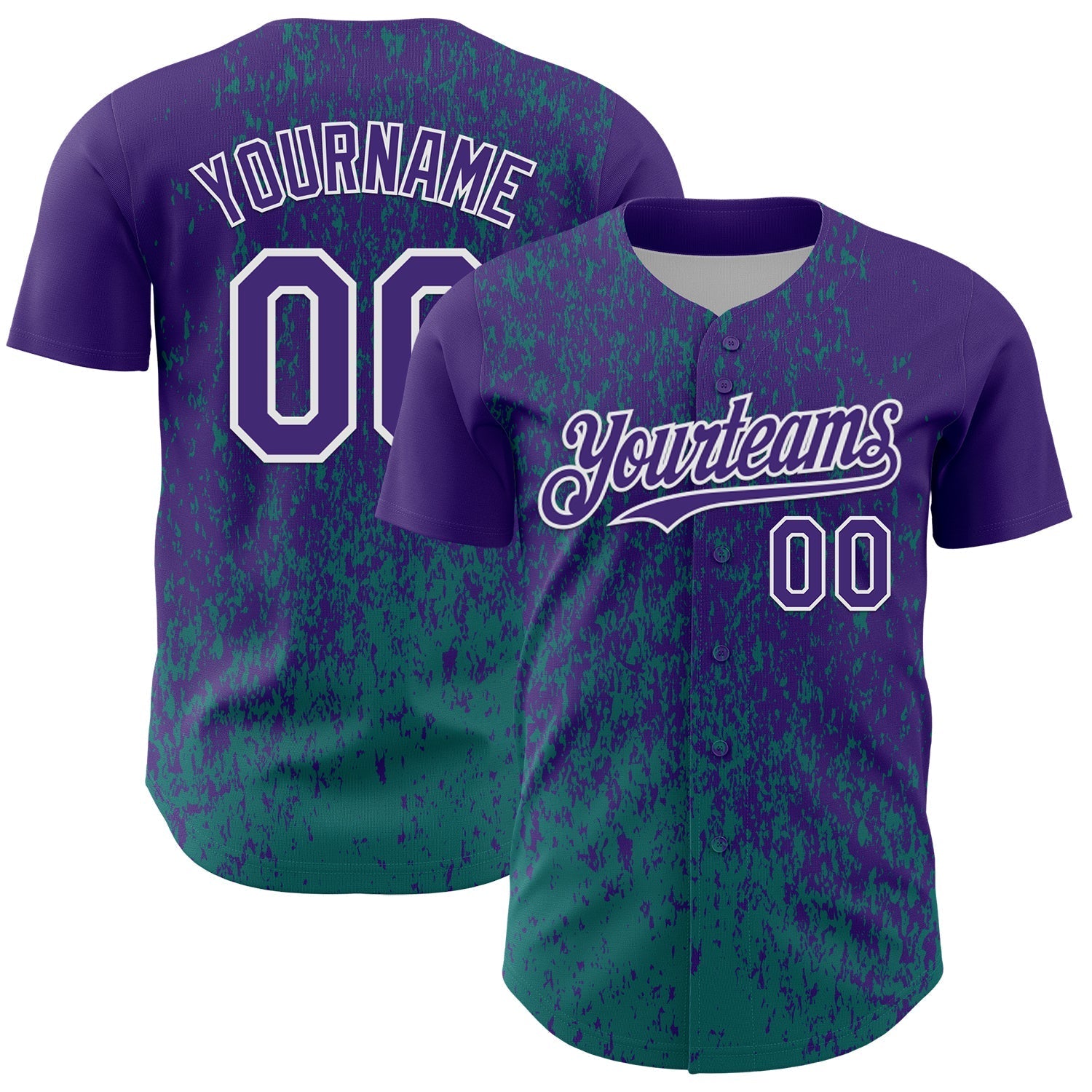 Custom Purple Teal-White Abstract Fragment Splatter Authentic Baseball Jersey baseball jersey product view 1